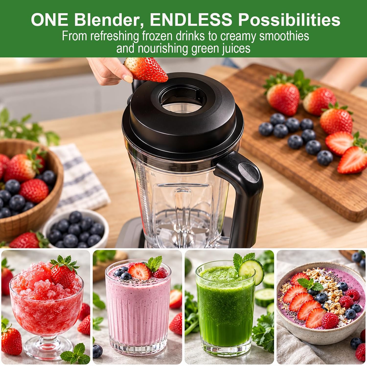 Thumbnail 4 de Powerful Blender 1500W 68 Oz Countertop Blender