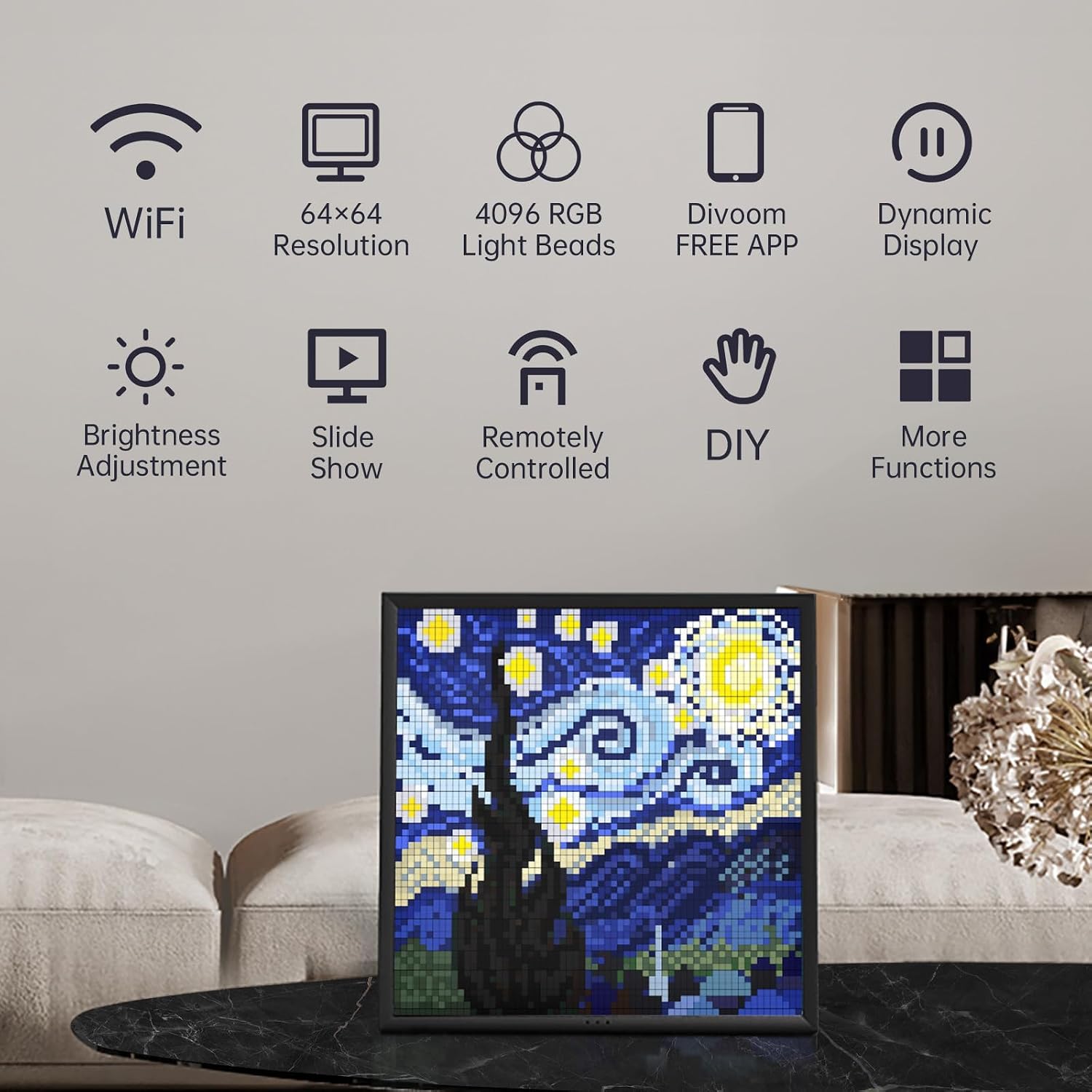 Thumbnail 6 de Divoom Pixoo WiFi Pixel Cloud Digital Frame with APP Control (64x64) – a smart pixel art display for gaming rooms and stream setups