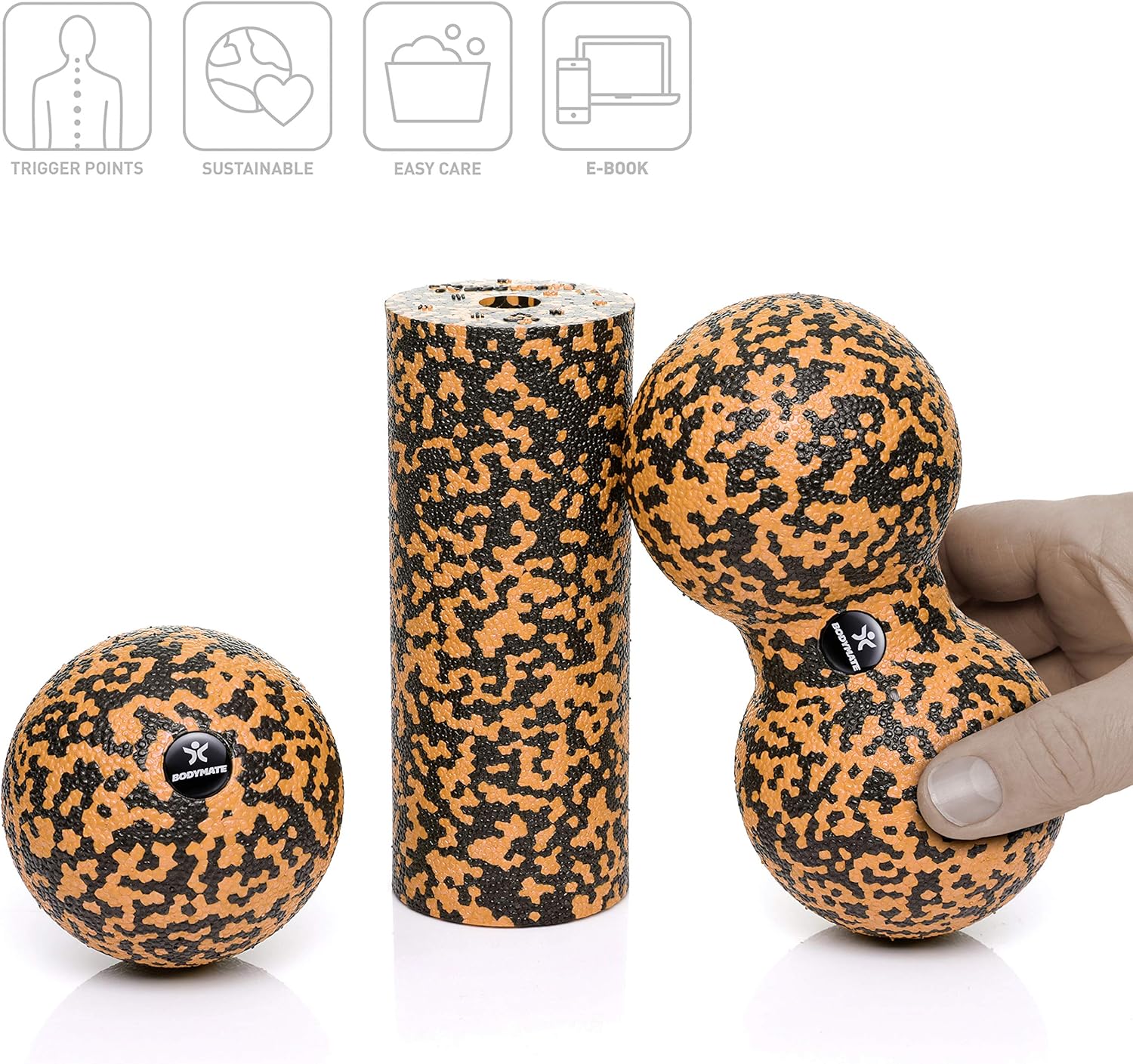 Detalle 2 de BODYMATE Mini Kit per Fasce con Mini Foam Roller e Duo Ball (Ø 8 cm) – 15 x 6 cm