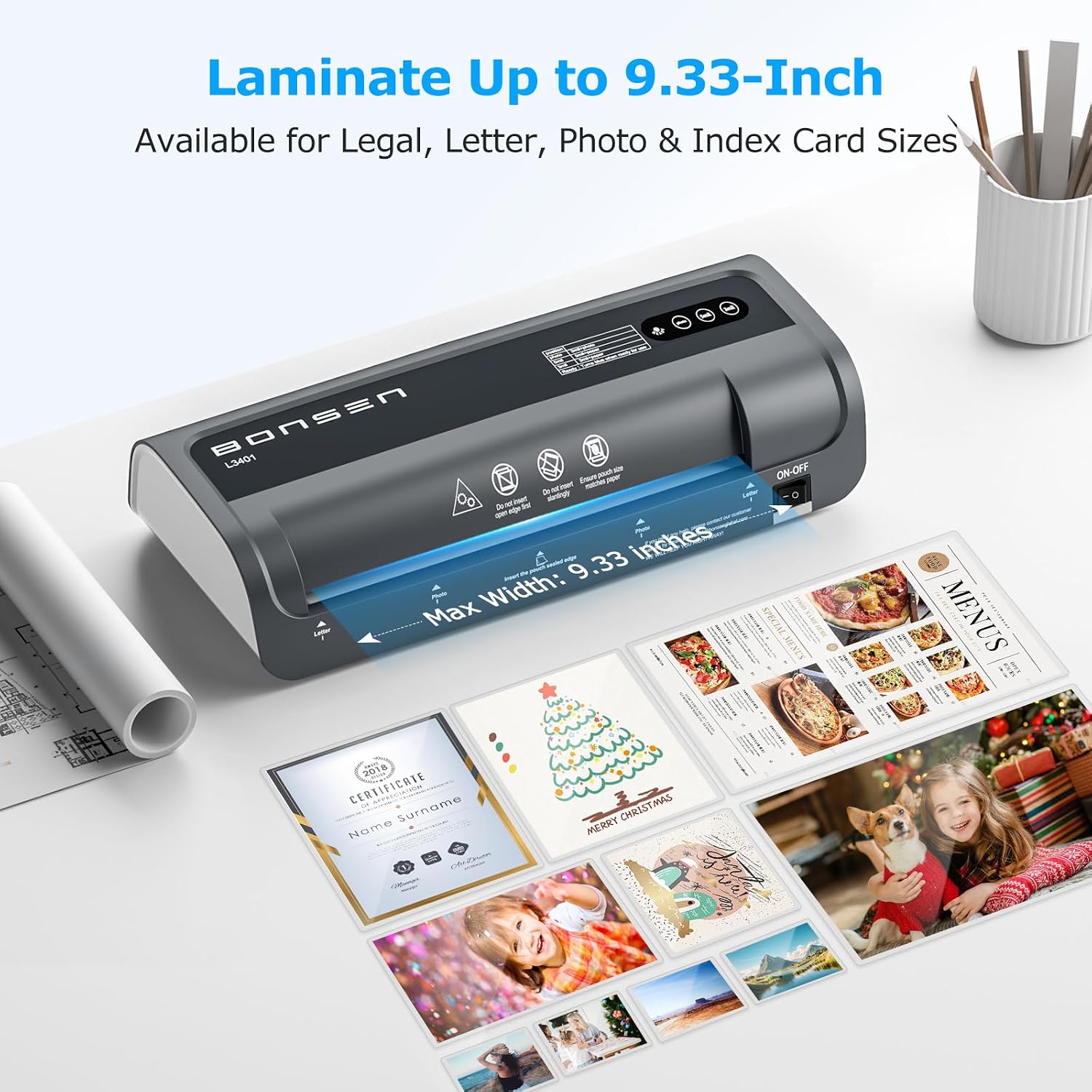 Detalle 2 de BONSEN 9-Inch Thermal Laminator with 100 Pouches and 3 Heat Settings