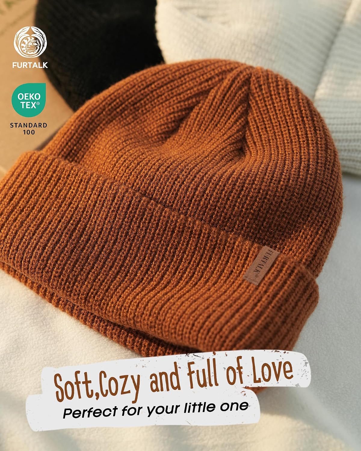 Thumbnail 1 de FURTALK Kids Knit Beanie, Double-Layer Acrylic, Stretchable Fit