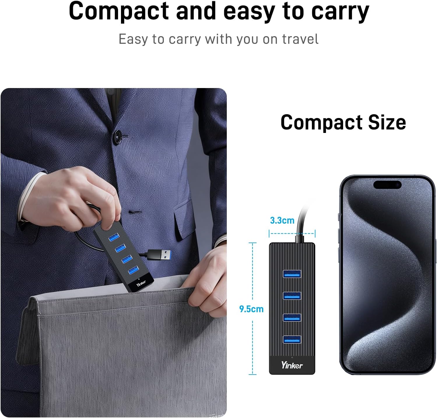 Detalle de Yinker 4-Port USB 3.0 Hub with 5ft Cable and 5V Power Supply