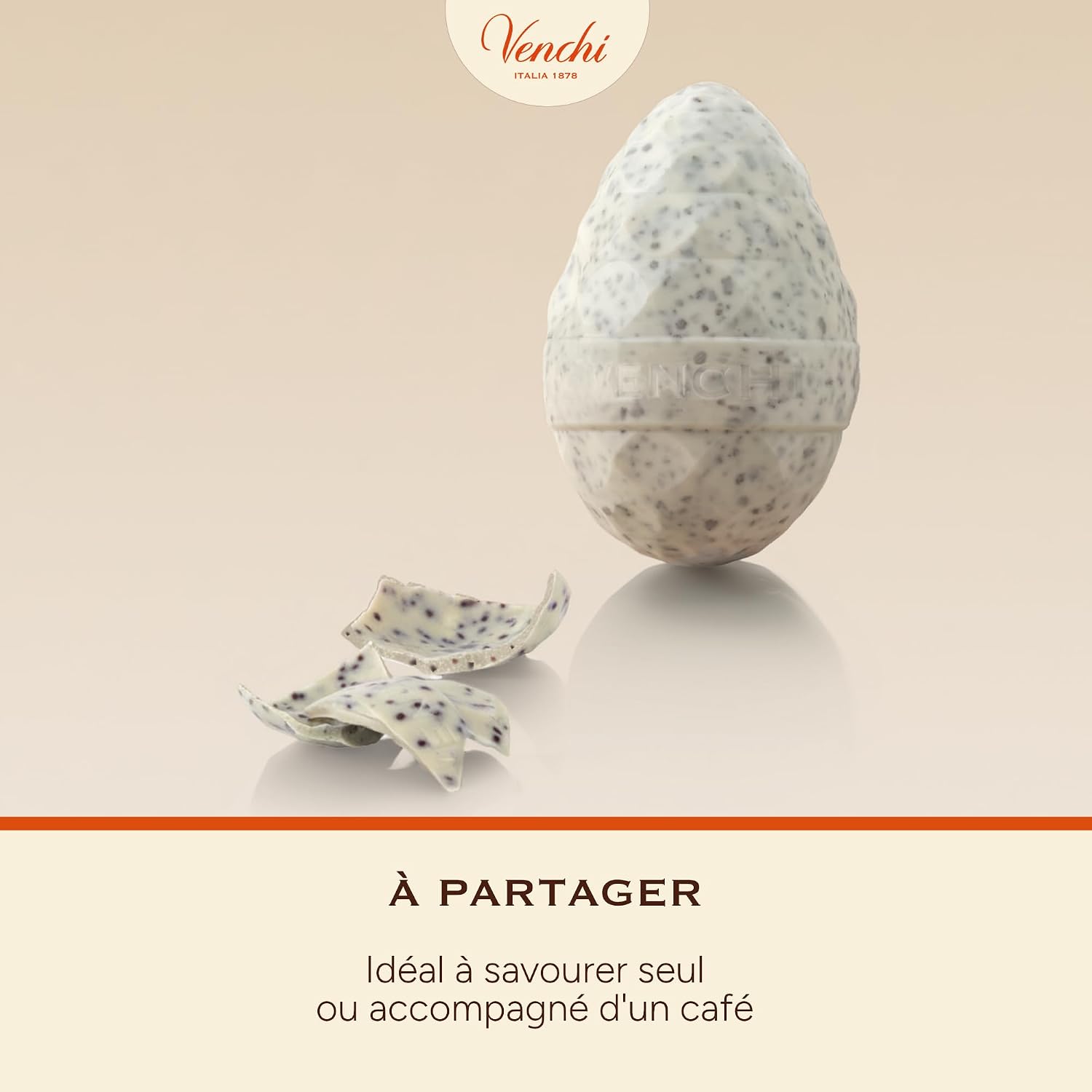Detalle de Venchi Œuf au chocolat à la noix de coco, éclats de biscuit noir (150 g) sans gluten, avec surprise