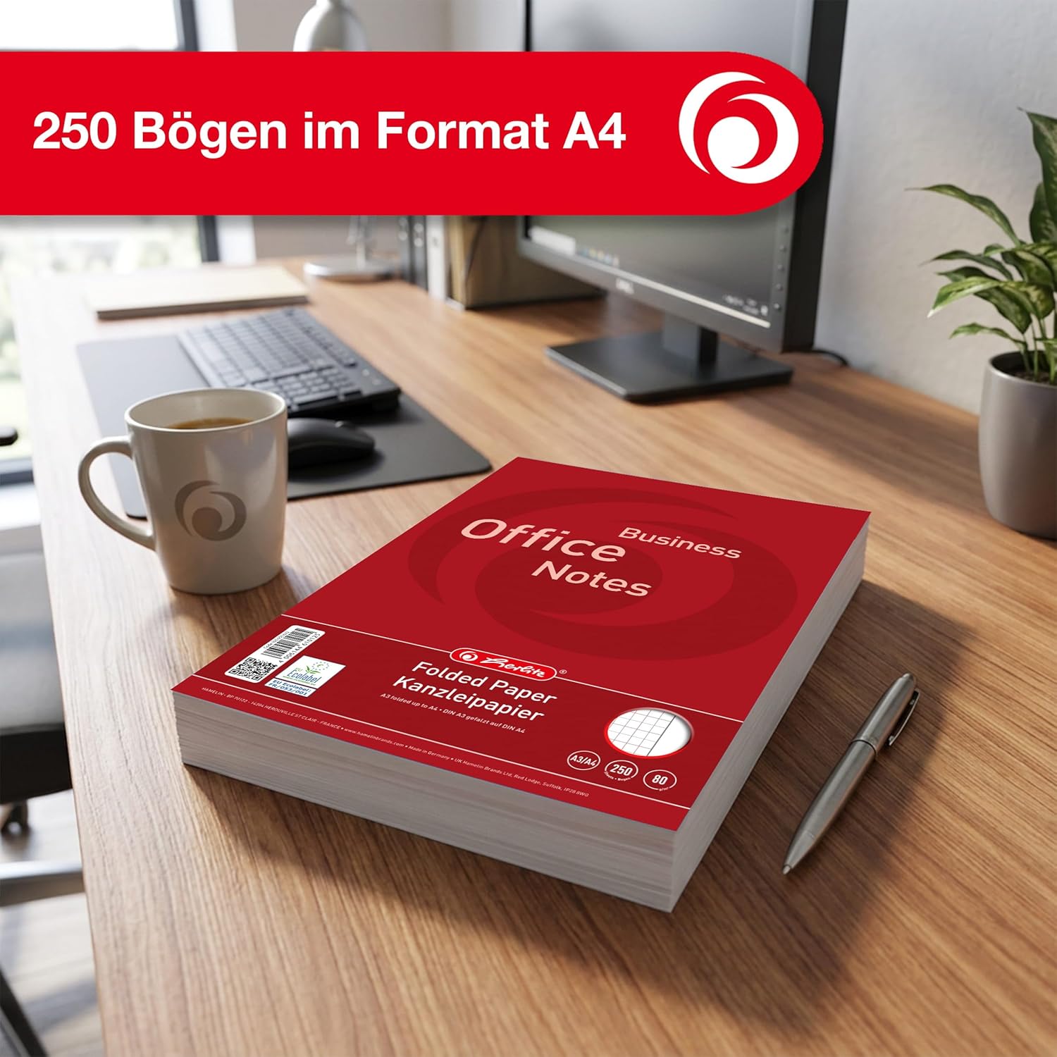 Thumbnail 1 de Landré Kanzlei-Papier A3 auf A4 gefalzt, kariert mit Rand rechts, 80 g/m² (250 Bogen)