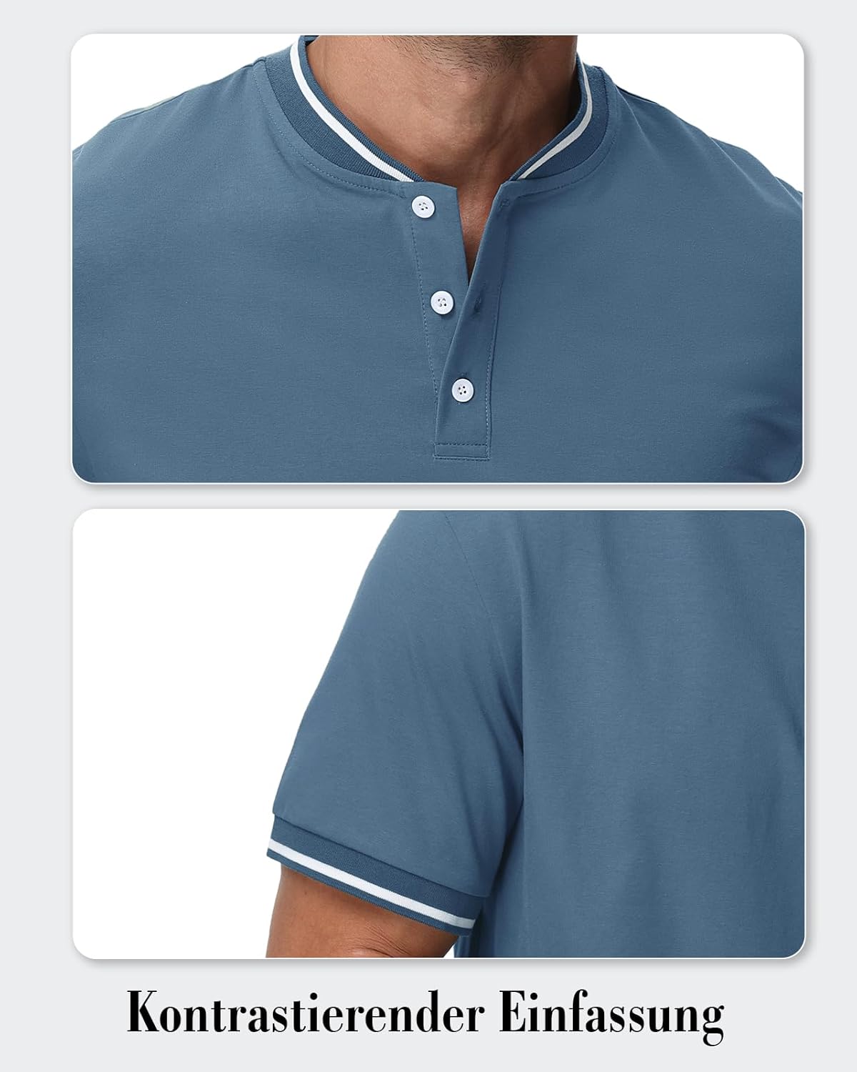 Thumbnail 3 de HMIYA Herren Henley Polo Kurzarm – atmungsaktives Baumwoll-Elasthan-T-Shirt mit Kontrastkante