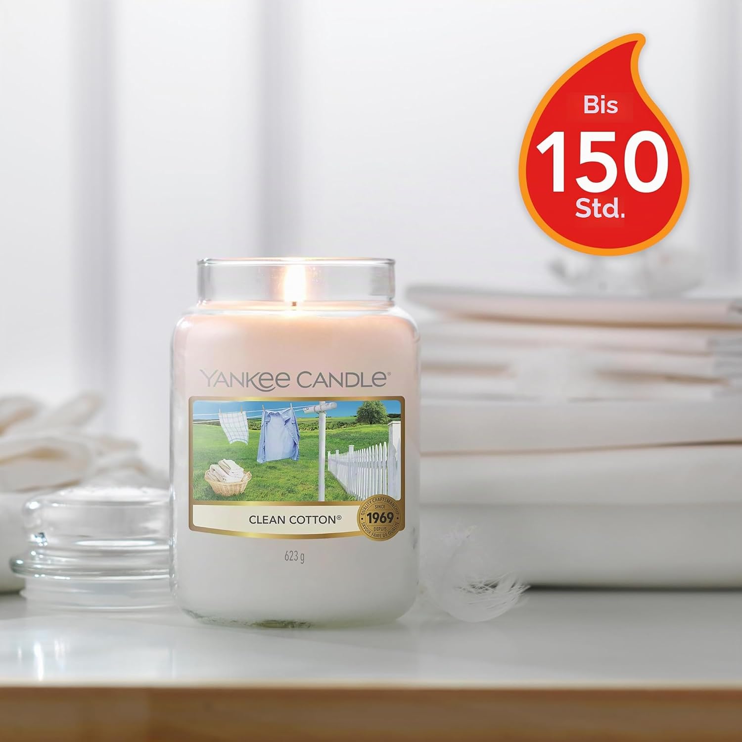 Thumbnail 1 de Yankee Candle Duftkerze im Glas (groß) – Clean Cotton, lange Brenndauer bis zu 150 Stunden