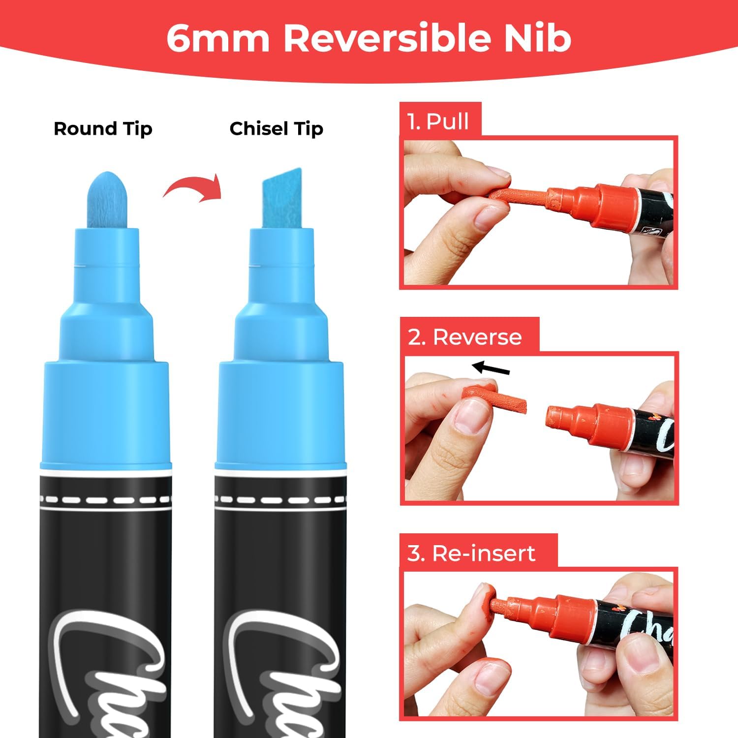 Thumbnail 2 de Chalkola Liquid Chalk Pens (Pack of 40) – Neon, Pastel & Metallic Wipeable Markers with 6mm Reversible Tip