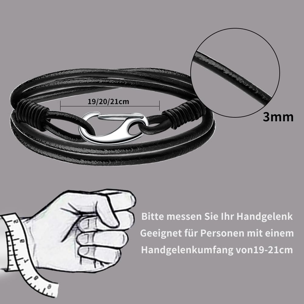 Detalle de Viwind Lederarmband Damen Geflochtenes 19/20 cm mit Edelstahl-Karabiner & Geschenkbox