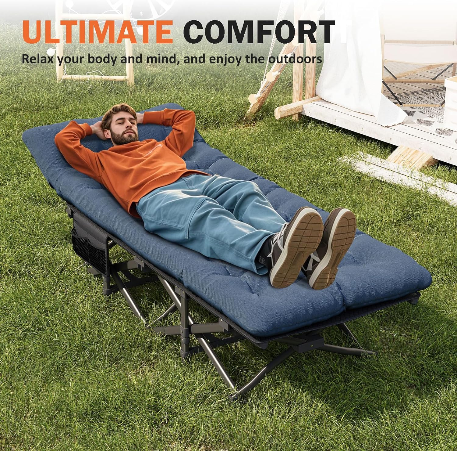 Thumbnail 6 de Portable camp bed with cushion, 450 lbs cot