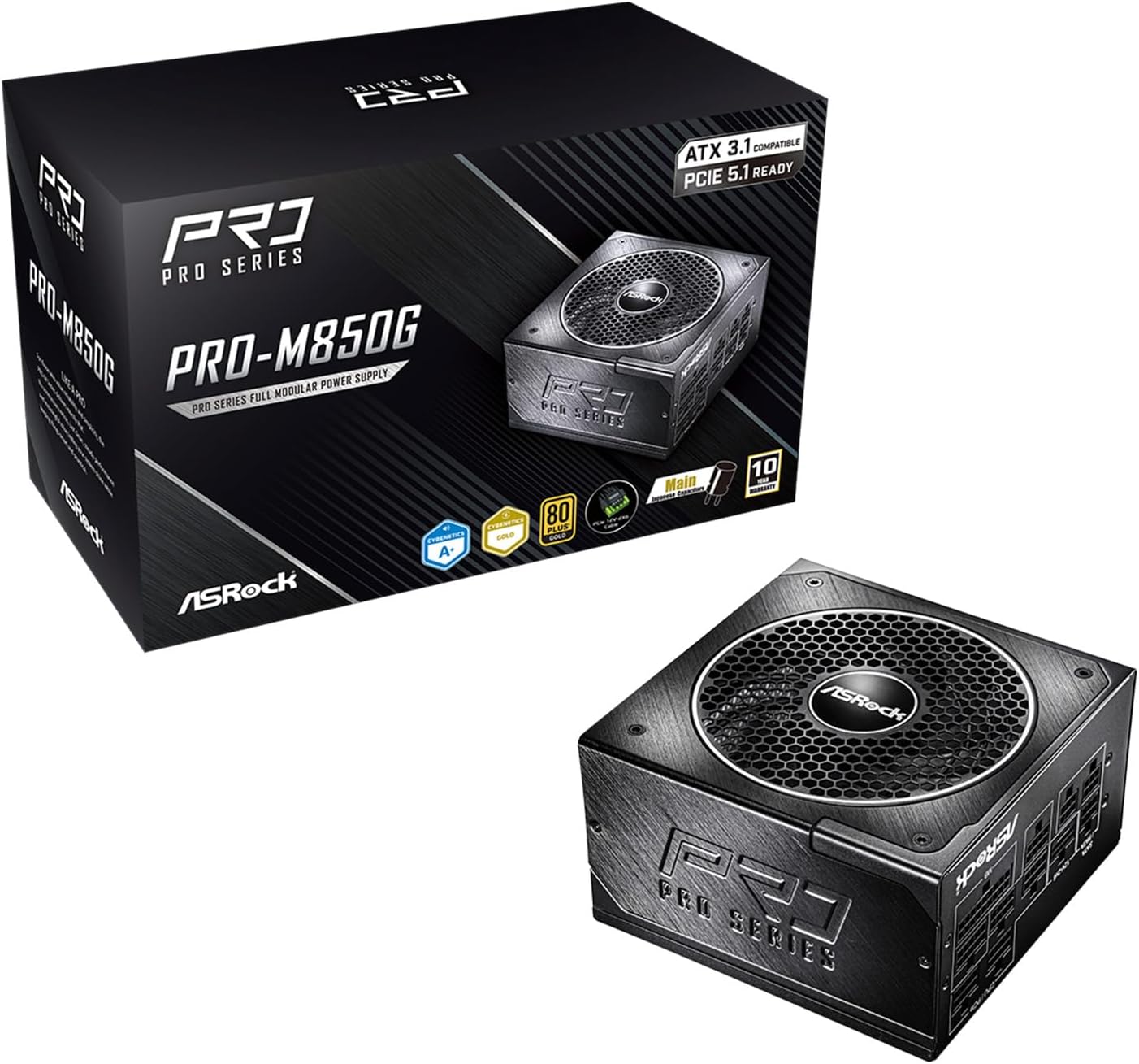 Detalle de ASRock PRO-M850G 850W ATX電源、ATX 3.1・PCIe 5.1対応、12V-2x6ケーブル標準搭載