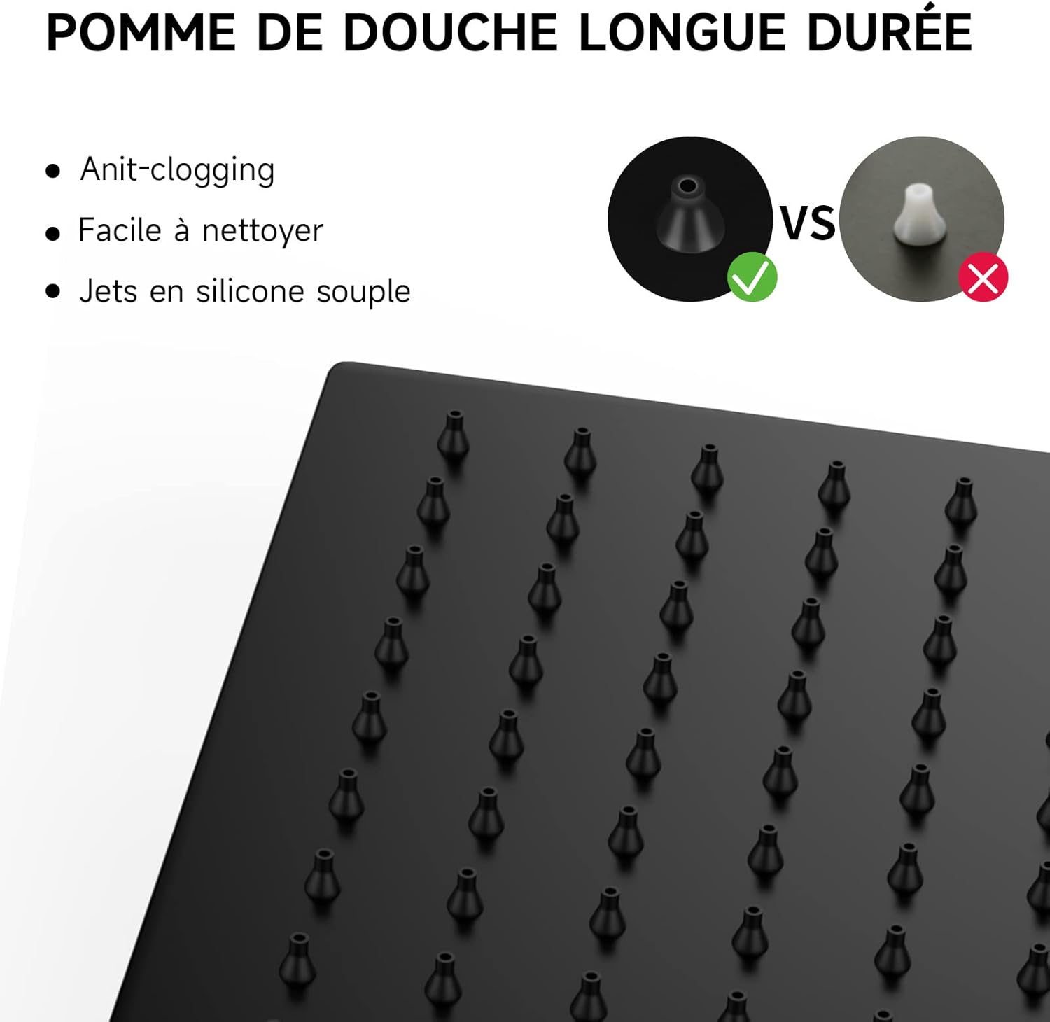 Thumbnail 5 de HAUSPROFI Pommeau de Douche Carré 30 cm Noir Acier 304