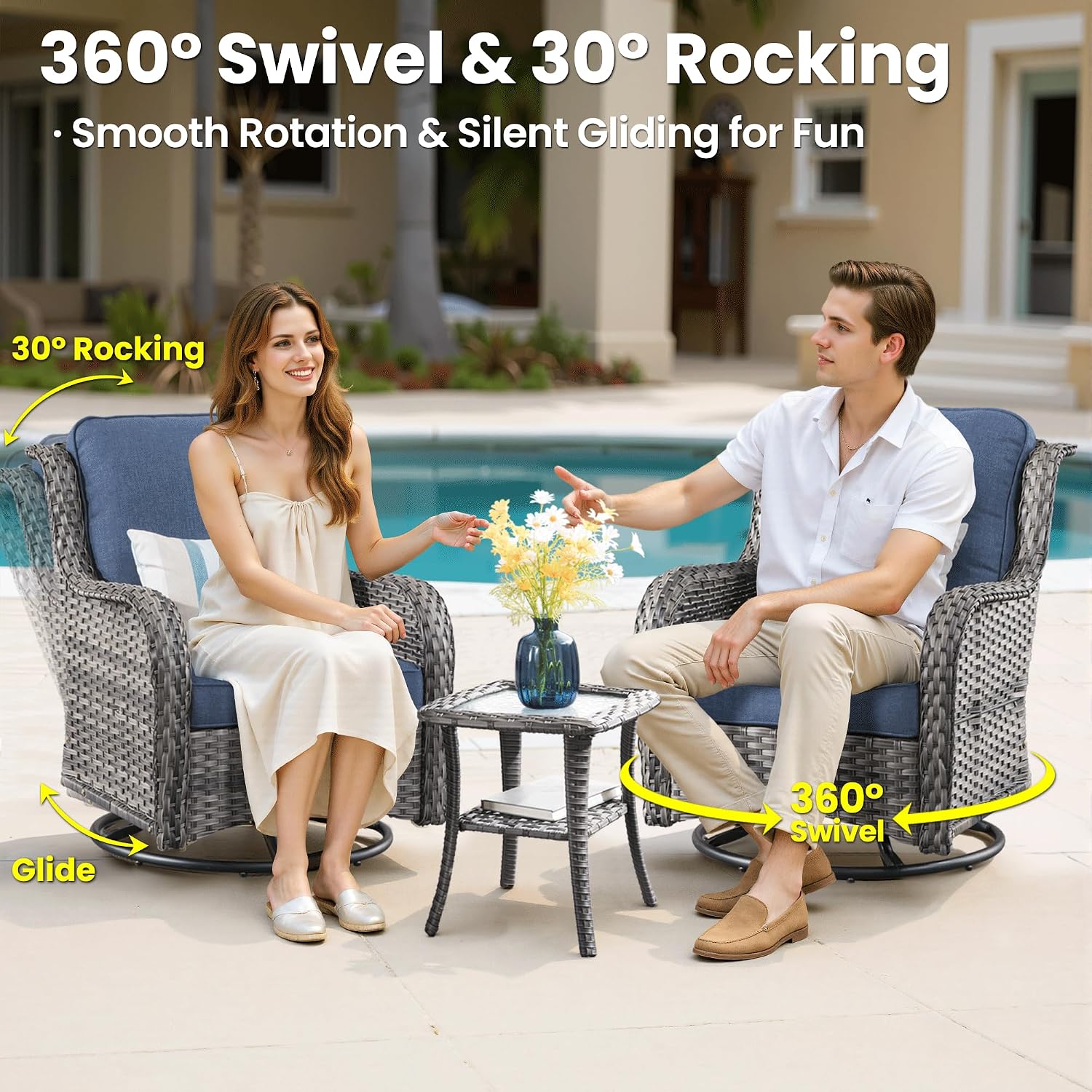 Detalle 2 de ovios Patio Furniture Set 9-Piece Wicker Patio Set with Swivel Chairs