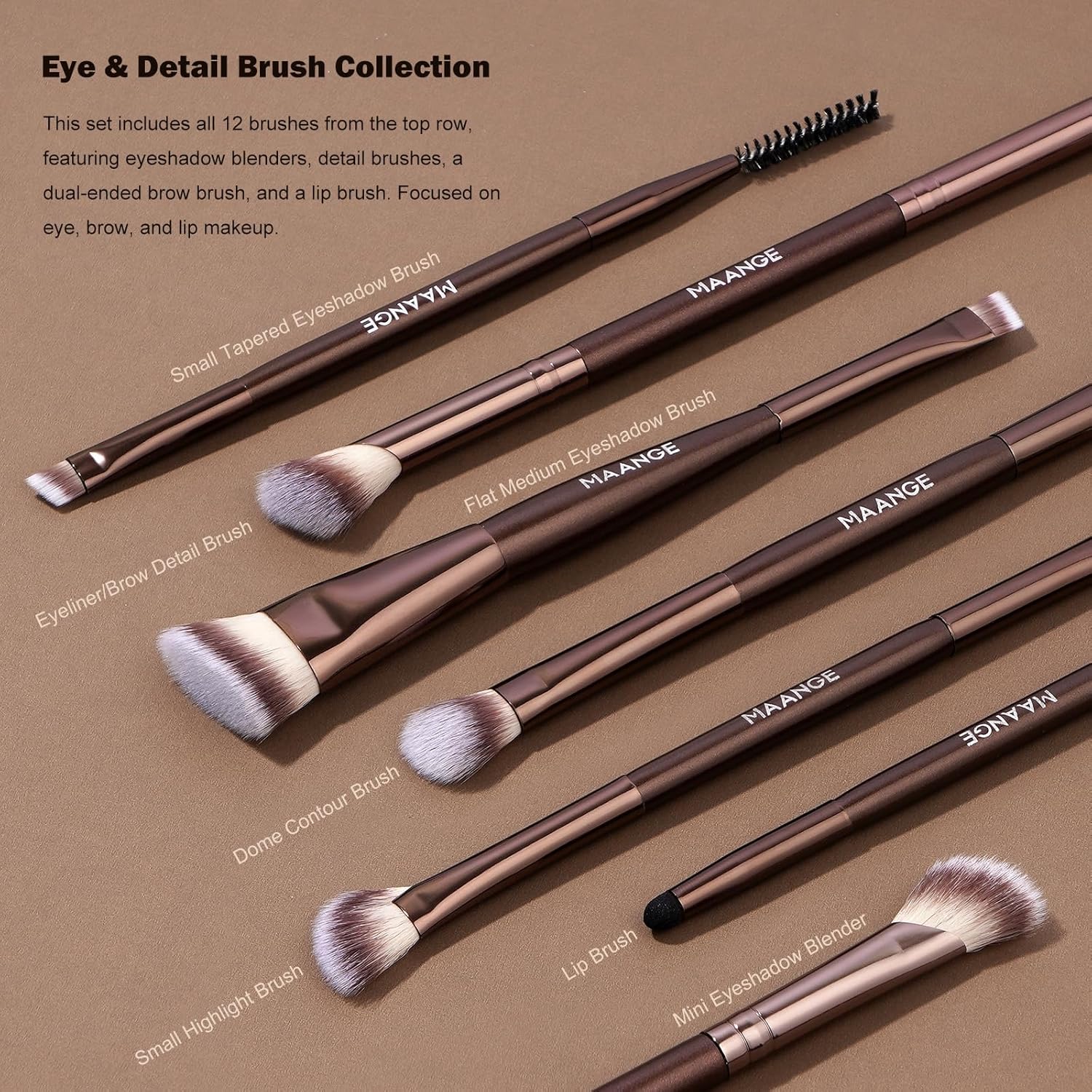 Detalle de MAANGE Make-up Pinselset 21-teilig mit Geschenkbox – 9 Gesichts- und 12 doppelseitige Augenpinsel