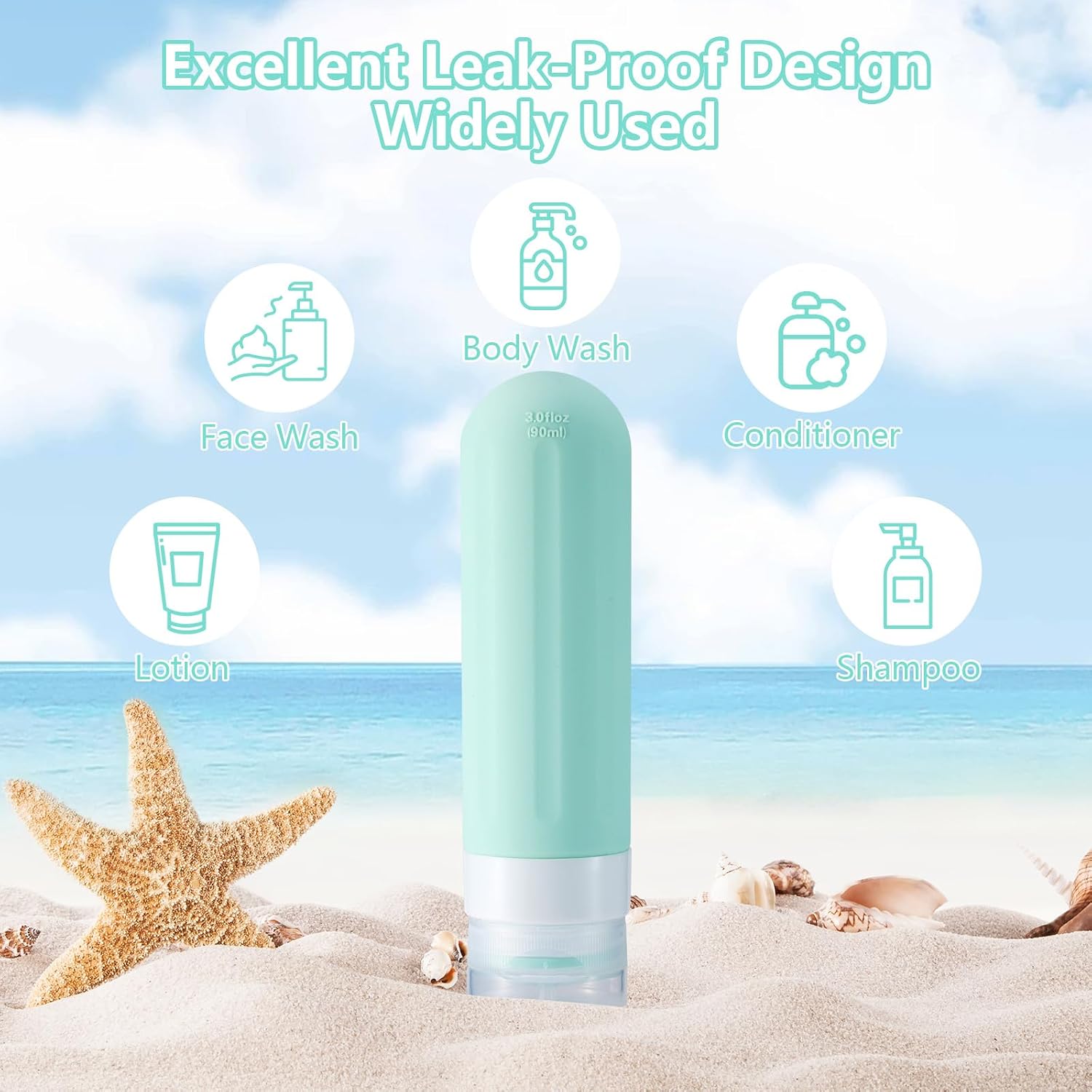 Detalle de XMOSNZ 3oz Silicone Travel Bottles 4-Pack: Refillable, BPA-Free and TSA-Approved