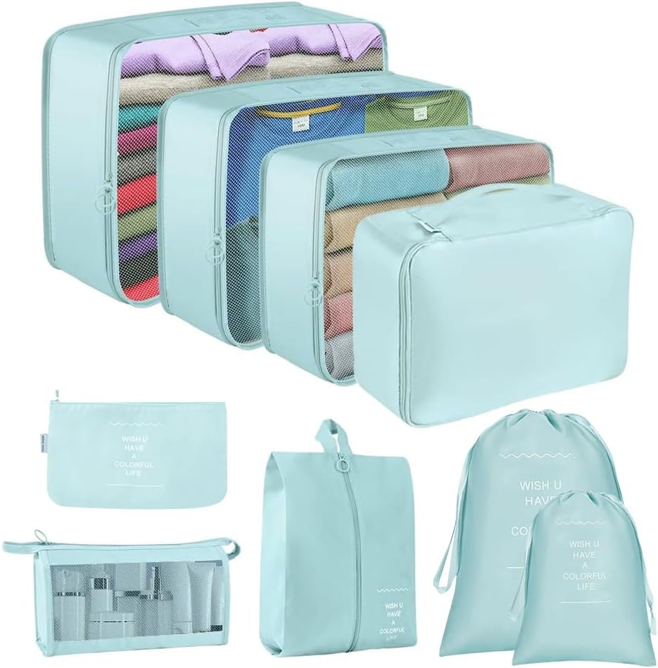 Detalle de Lychico 9-Piece Packing Cubes Set for Suitcase — Waterproof Travel Organisers in Blue