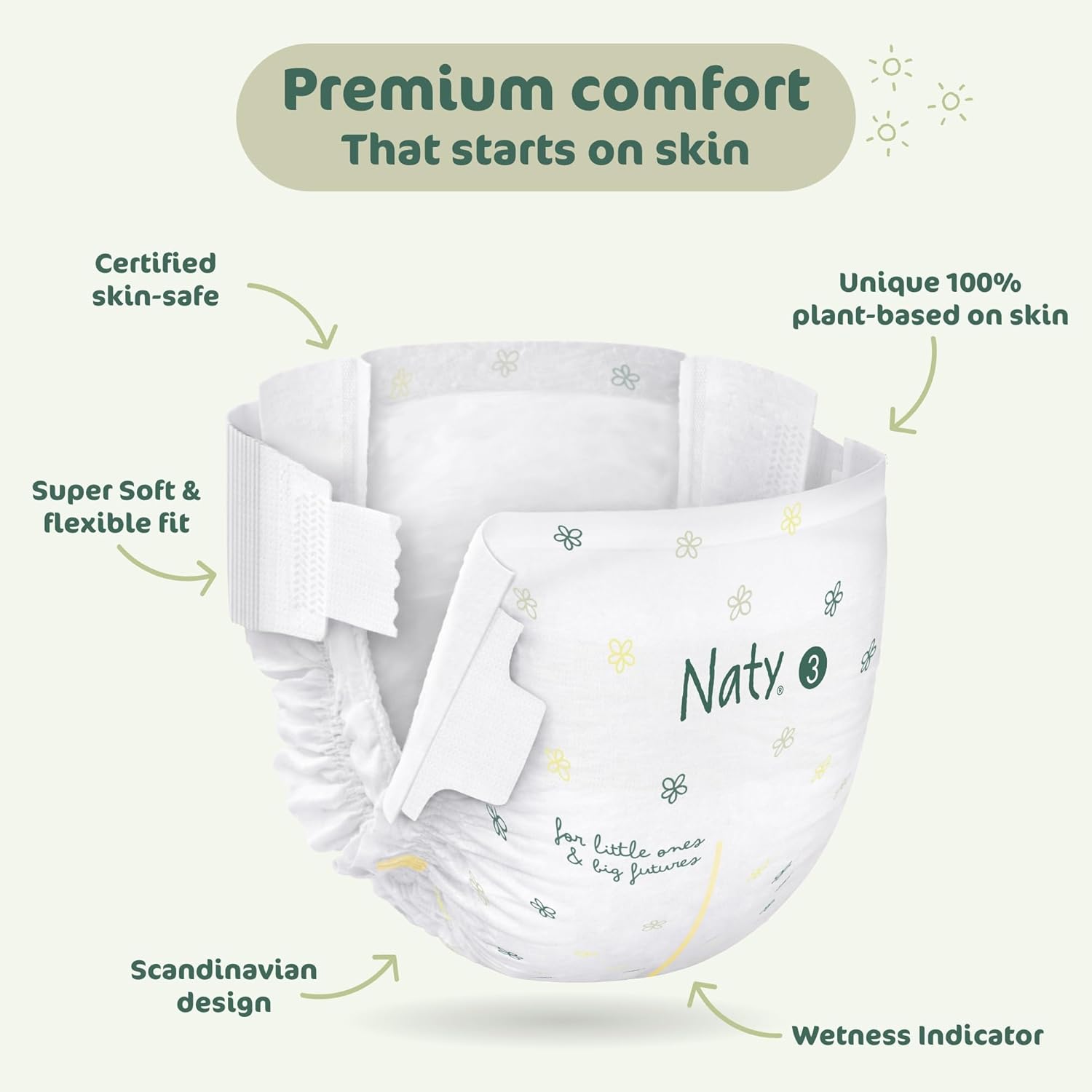 Thumbnail 6 de Naty BioEmbrace Baby Nappies Size 3 (4–9kg) – Skin-Safe, Plant-Based Comfort and Up to 12h Leak Protection