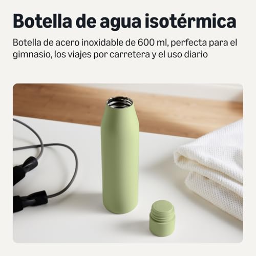 Detalle de Amazon Basics Botella de Agua Aislante de Acero Inoxidable 568 ml – Oliva