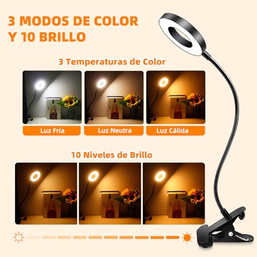 Thumbnail 1 de Akynite lámpara de escritorio con clip USB de 7 W, 48 LED regulables y 3 colores