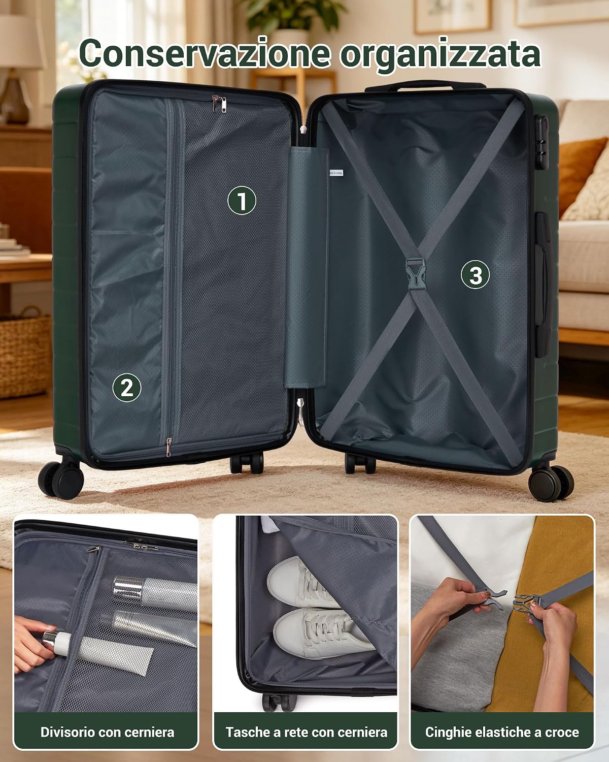 Detalle de Shavont 3 Set di Bagaglio a Mano, Bagaglio da Stiva e Cabina in ABS+PC: Trolley Rigidi Leggeri