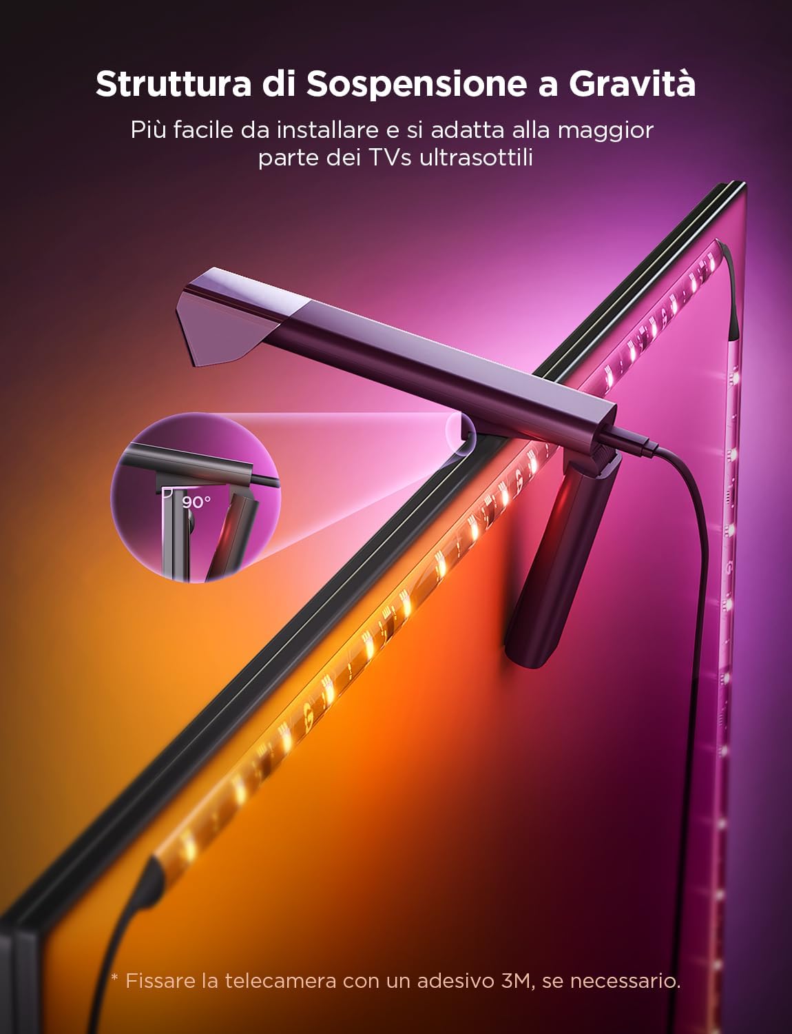 Detalle de Govee LED TV Retroilluminazione 3 Lite: luce RGBICW, correzione fish-eye e controllo vocale per TV 55–65 pollici