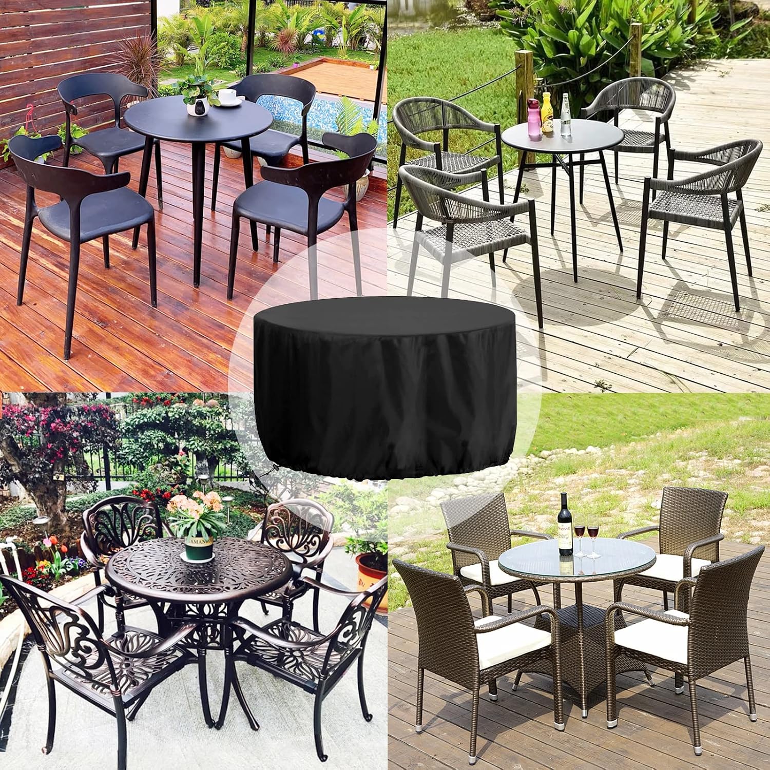Thumbnail 6 de RICHIE Round Garden Furniture Cover Waterproof 250x90cm (420D) – Black circular patio table cover