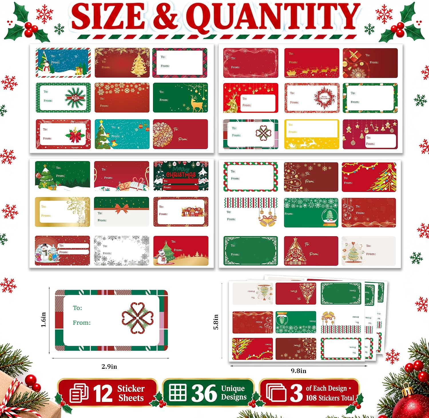 Detalle 2 de Christmas Gift Tags, 108 Stickers