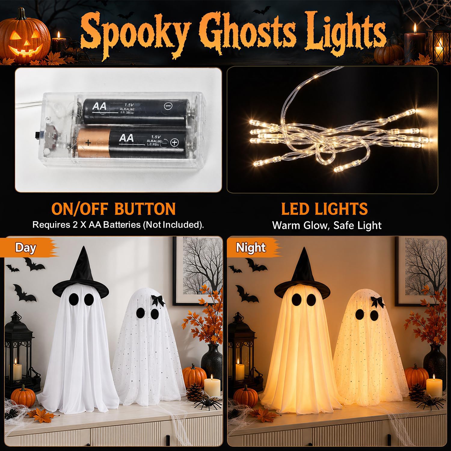 Detalle de Light-Up Ghost Halloween Decorations, 2-Pack