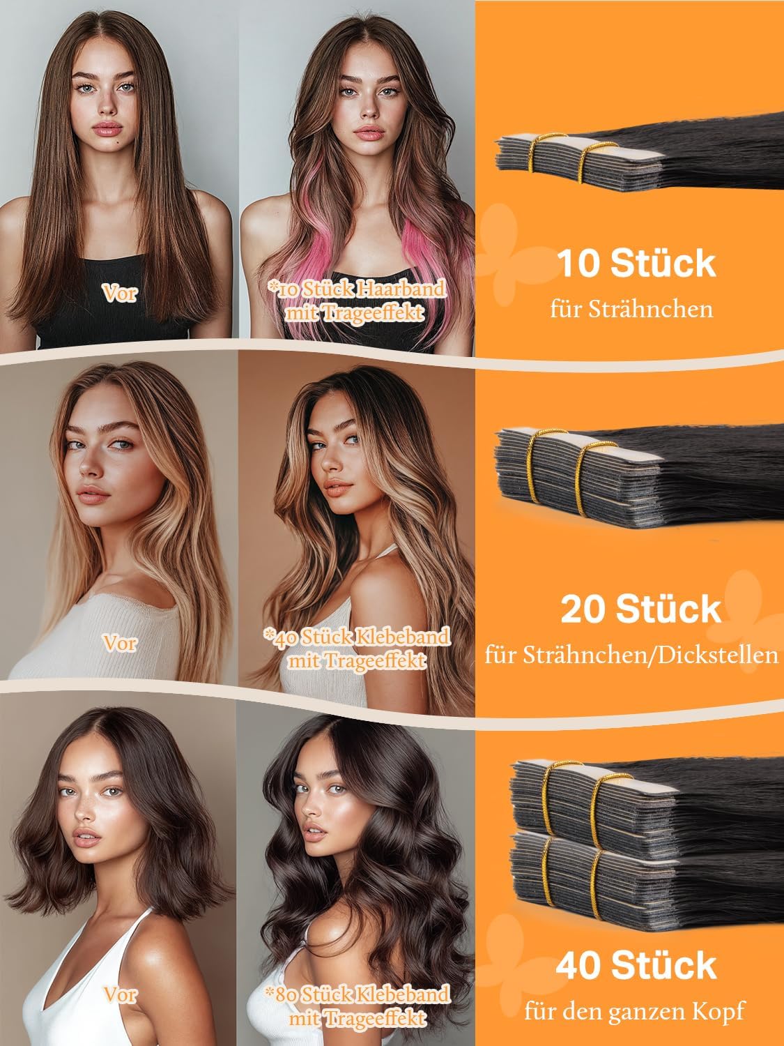Thumbnail 5 de DOORES Echthaar Tape-in Extensions Tief Schwarz 50 cm (20 Zoll) – Remy Haarverlängerung, 100 g, 40 Stück