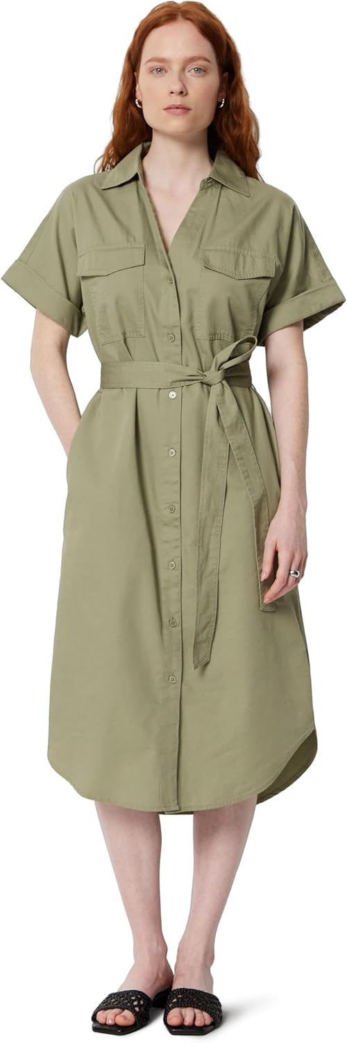 Detalle de Amazon Essentials Women's Relaxed-Fit Short-Sleeved Button-Down Shirt Dress with Belt