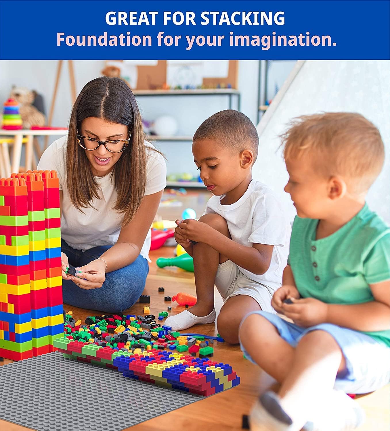 Thumbnail 5 de Hiegvor 6 Grundplatten kompatibel mit Bauplatte Classic (25,5 x 25,5 cm) – grün, blau, grau