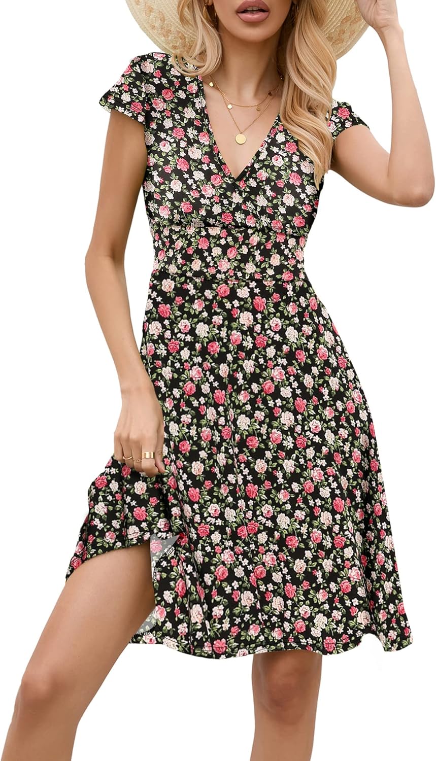 Detalle 2 de Zeagoo Abito da donna con scollo a V: eleganza estiva e versatilità senza sgualcire