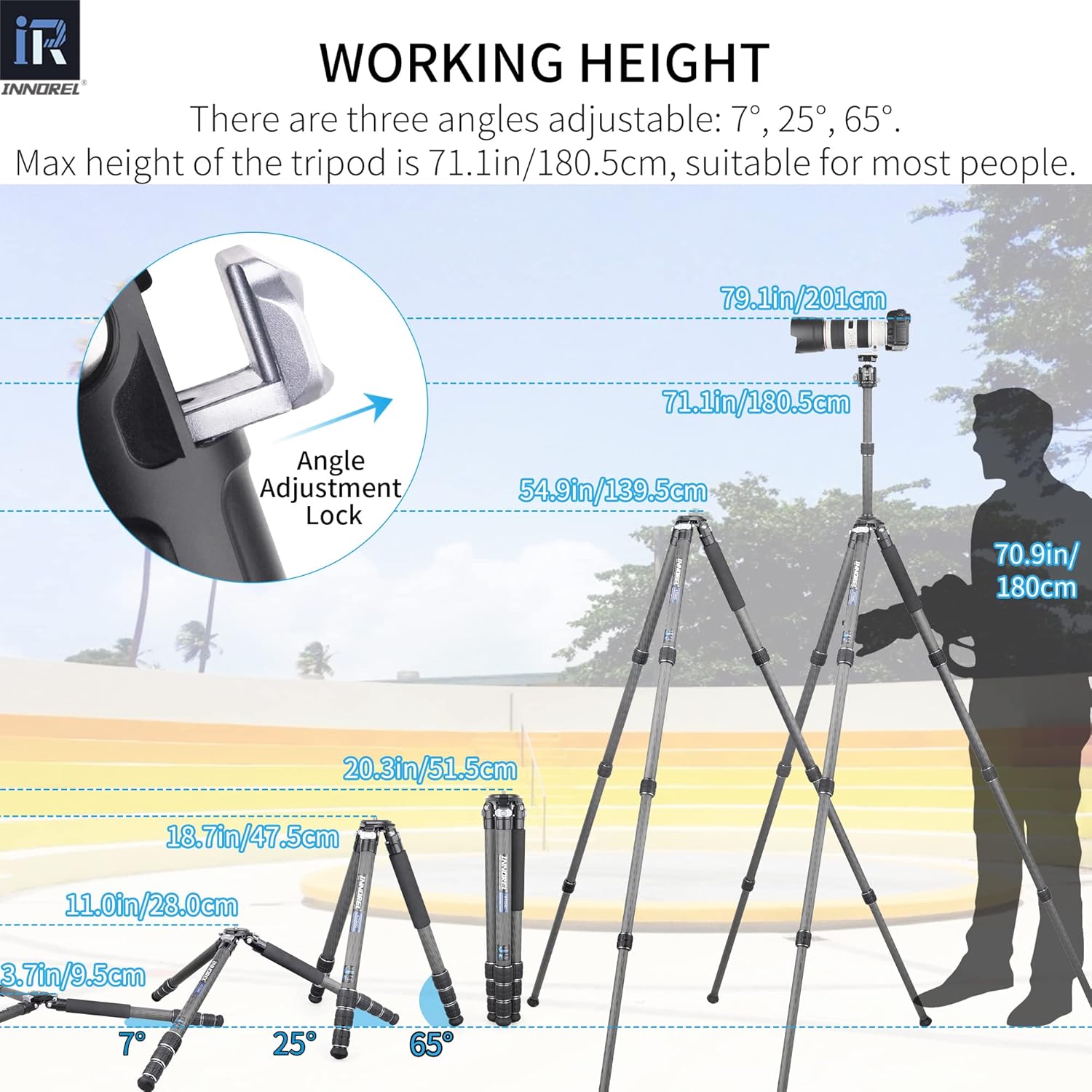 Thumbnail 5 de INNOREL KT324C carbon fibre tripod (without head) — compact travel stand up to 55lb/25kg