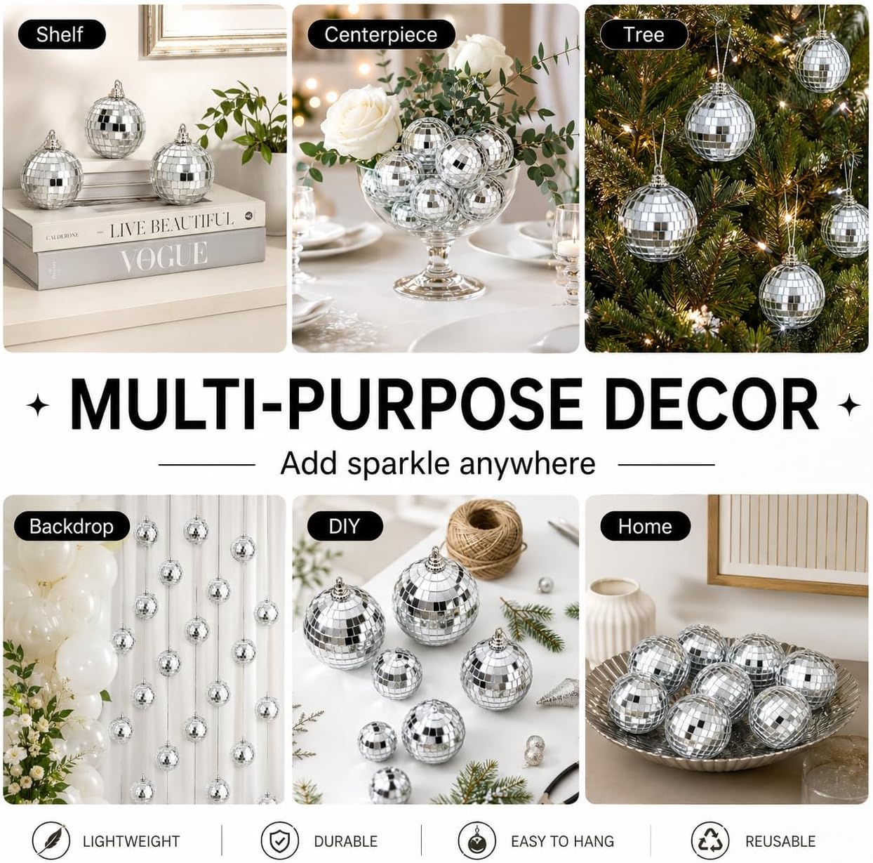 Thumbnail 6 de YD Youdepot 40-Pack 2-Inch Silver Mirror Disco Ball Ornaments