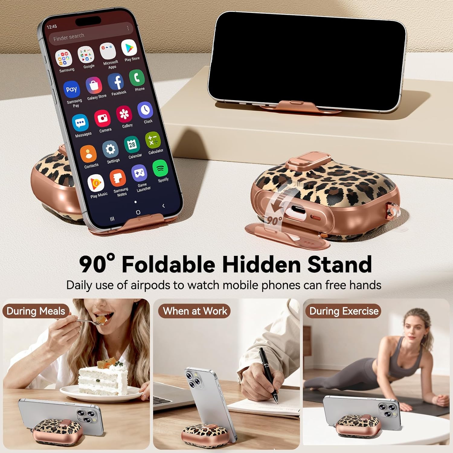 Thumbnail 3 de Polislime AirPods Pro 3 Case (2025) with Safety Lock, Phone Stand & Leopard Print