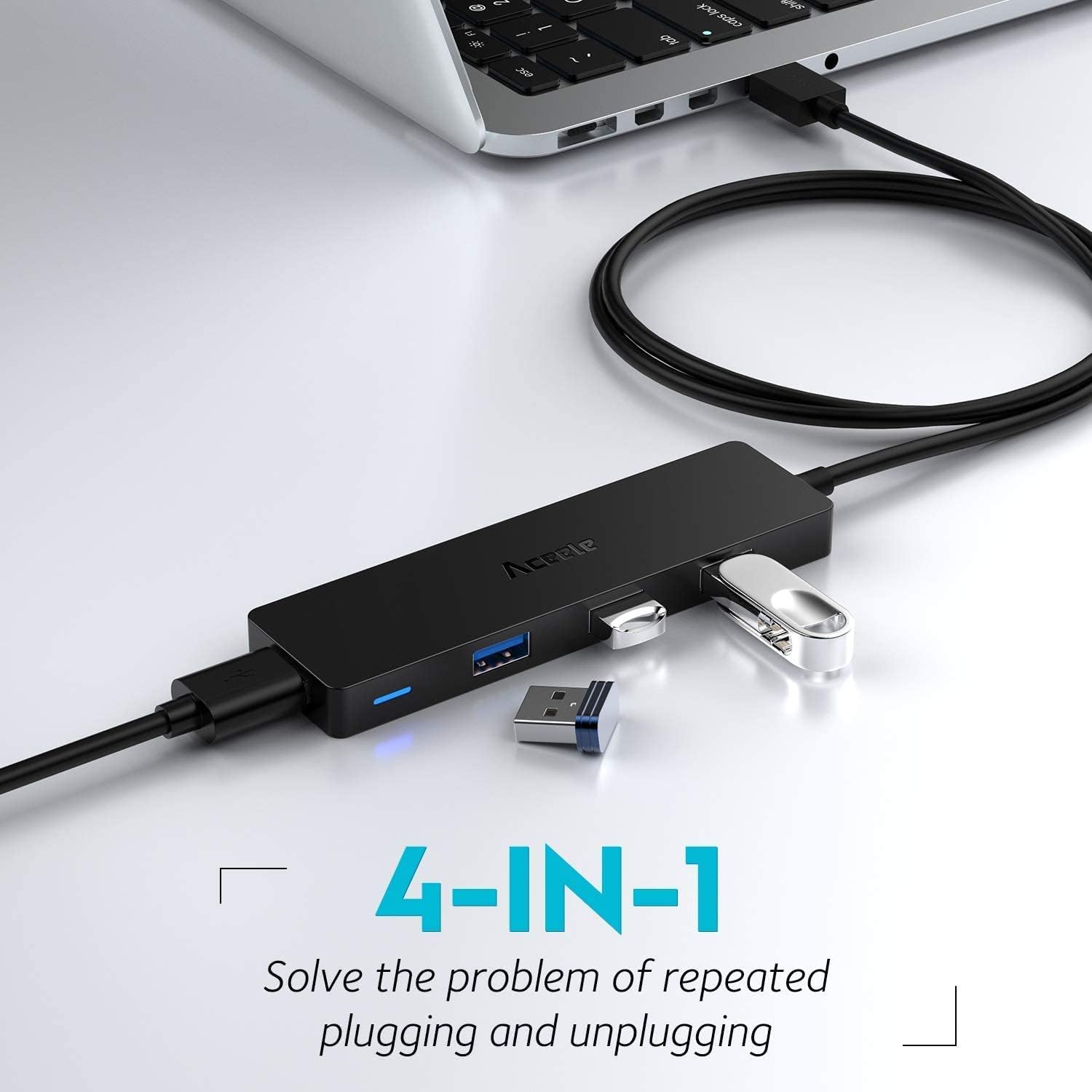 Thumbnail 1 de Aceele USB 3.0 4-Port Hub with 1.2m Extension cable – Ultra-Slim Multiport Expander