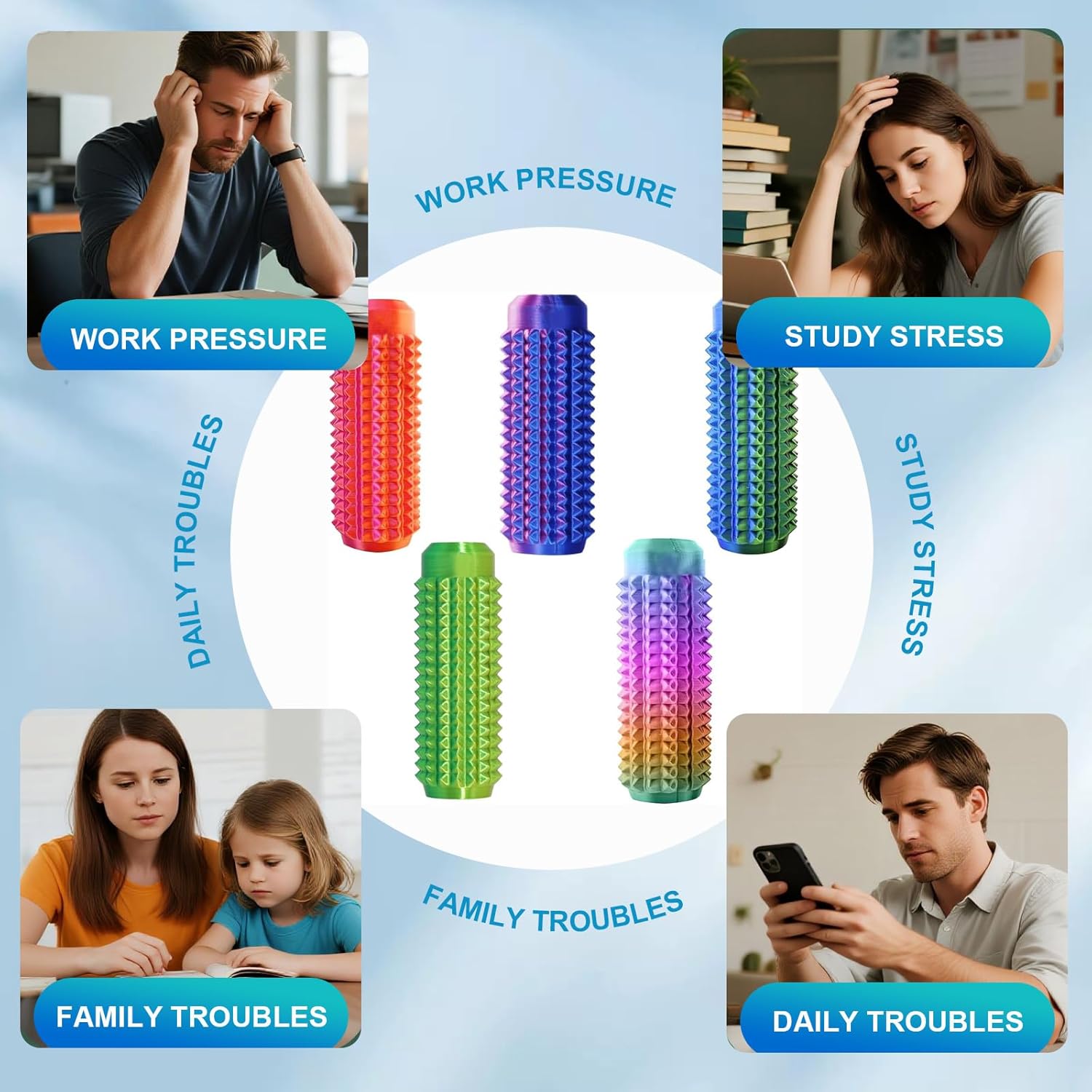 Thumbnail 5 de Noafuxy 3PC Little Ouchies Fidget Toys for Adults—Portable Spiky Anxiety Relief Keychain (Style 1)