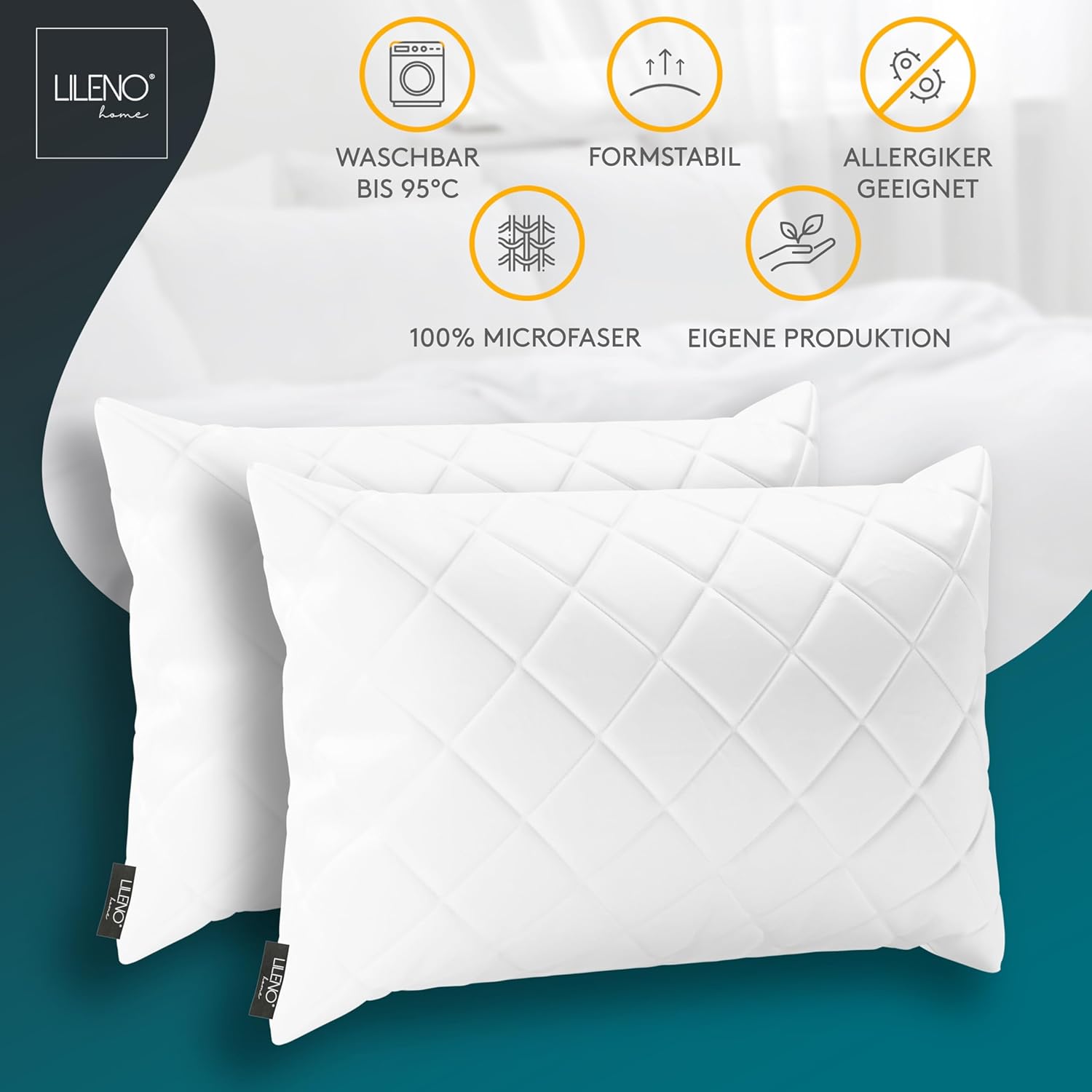 Thumbnail 3 de LILENO HOME 2er Set Kissenfüllung 40 x 60 cm – waschbar bis 95°C, Polyester-Innenkissen für Allergiker
