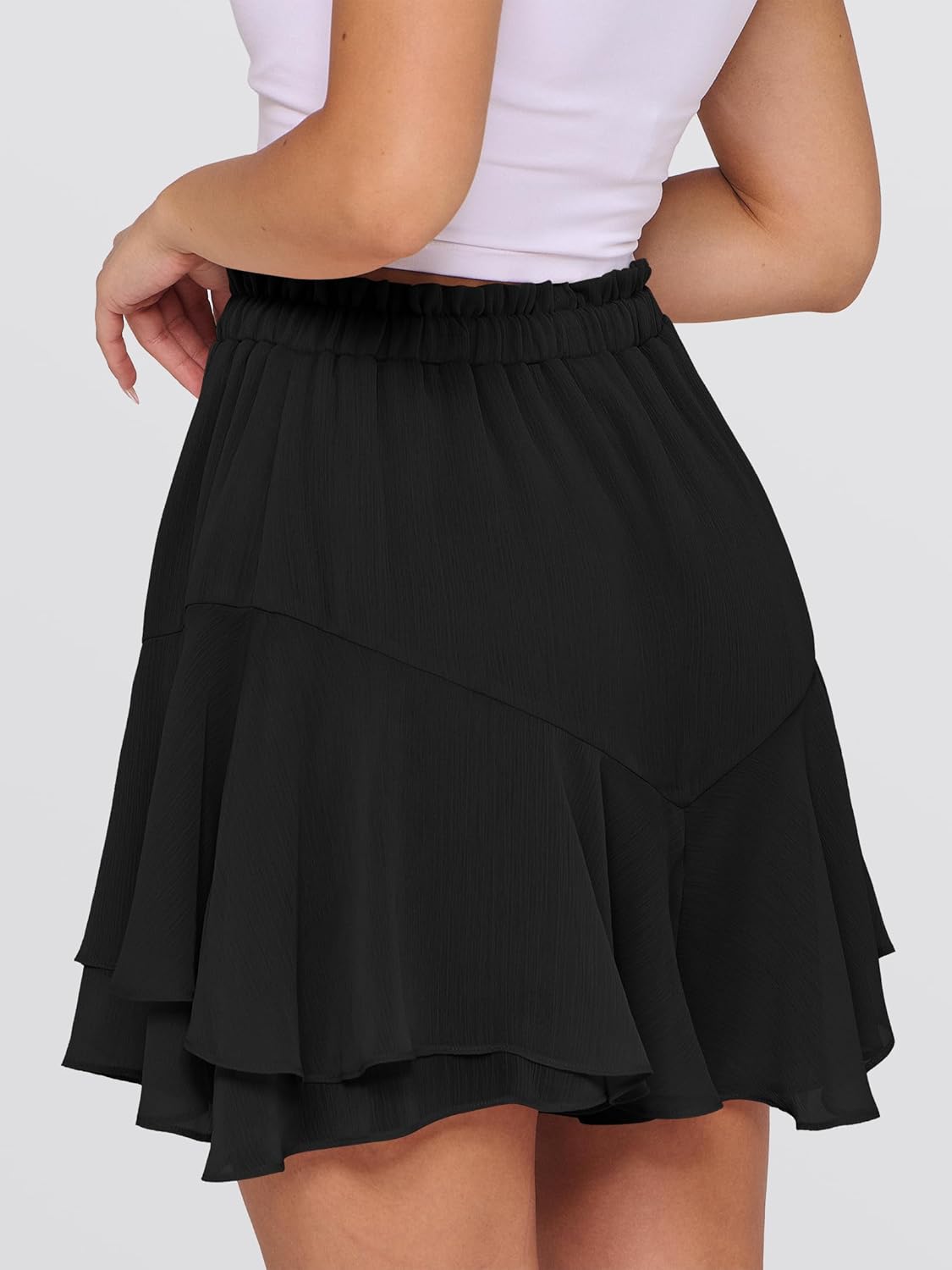 Thumbnail 3 de Caracilia Women’s Boho Skorts (Floral Ruffle Chiffon Mini Skirts) with Elastic Waist & Adjustable Drawstring