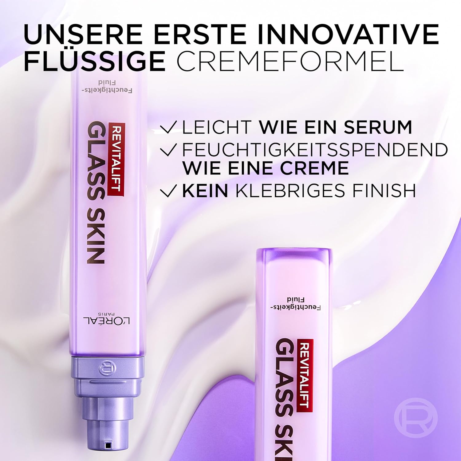 Detalle 2 de L’Oréal Paris Glass Skin Feuchtigkeits-Fluid mit Hyaluronsäure – Revitalift Filler, 70 ml