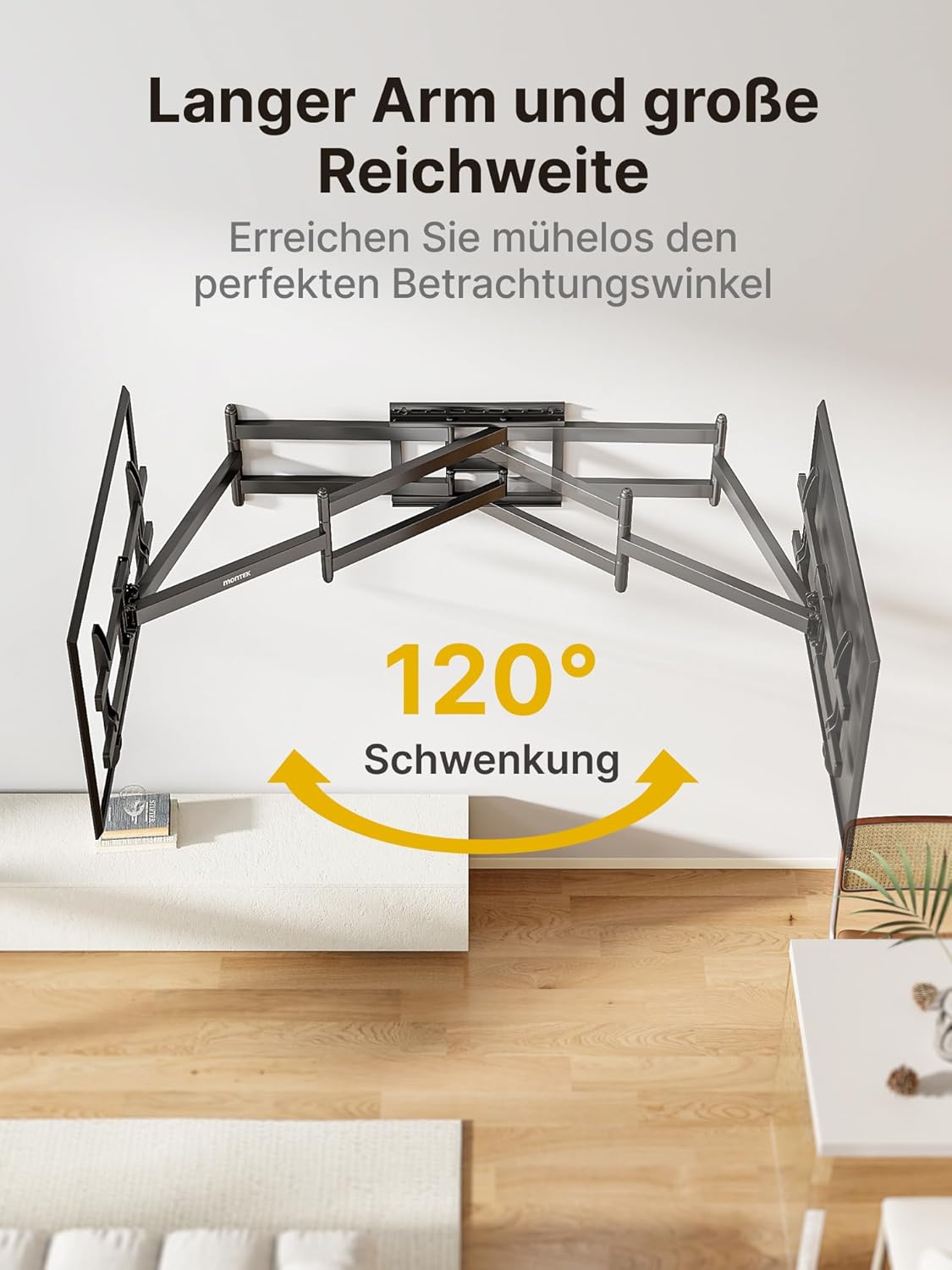 Thumbnail 3 de monTEK Langarm 1080mm TV-Wandhalterung für 43–90 Zoll bis 60 kg, ausziehbar, schwenk- und neigbar (max. VESA 800x400)