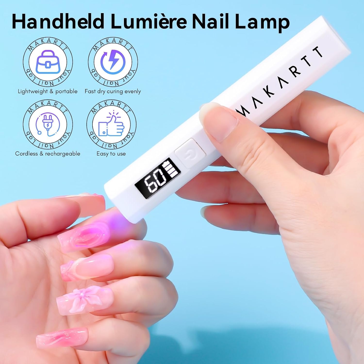 Detalle 2 de Makartt Portable Handheld Mini UV Nail Lamp for Gel Nails (Rechargeable USB, LCD Timer)