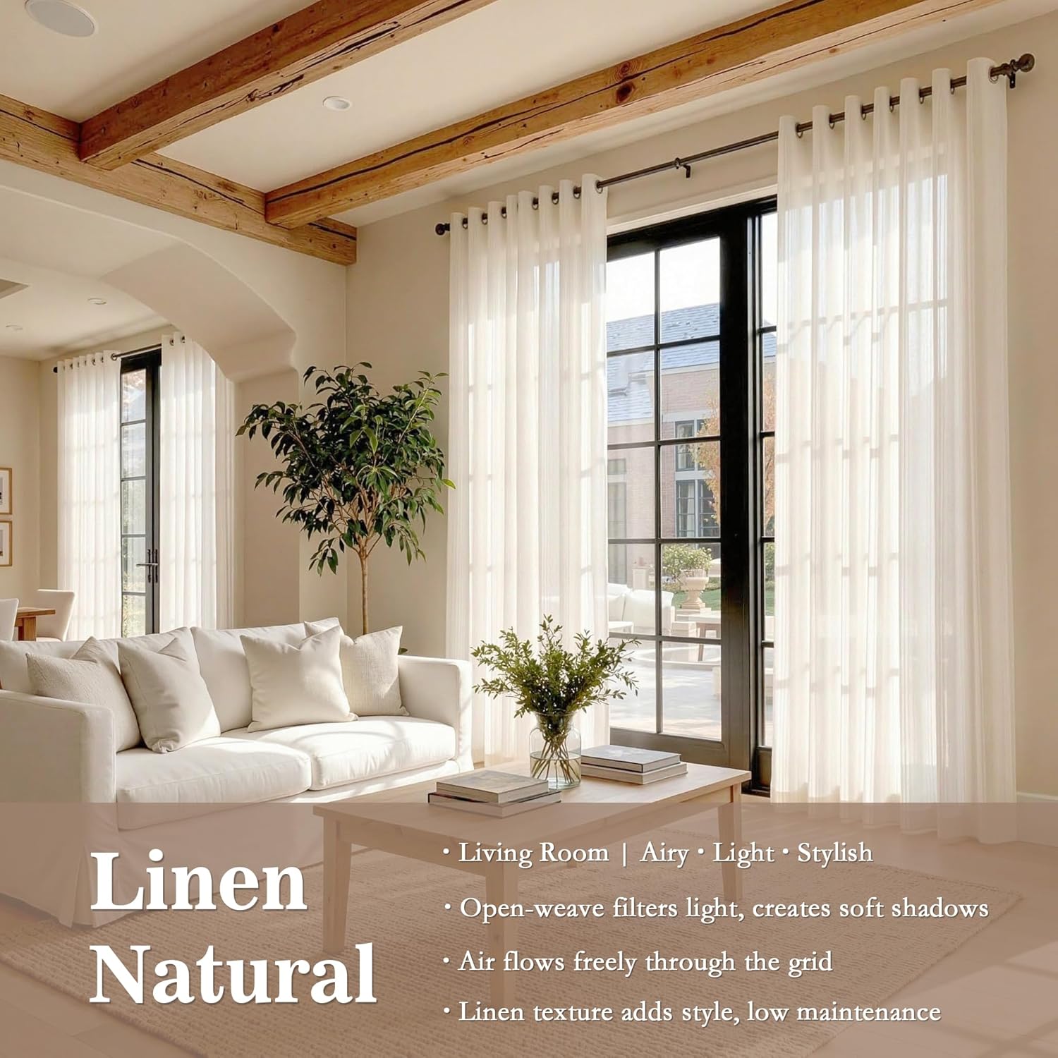 Thumbnail 4 de Lin Rideau Beige Voliage – Rideaux en lin crocheté, 140x240 cm, 2 pièces, ambiance bohème nordique
