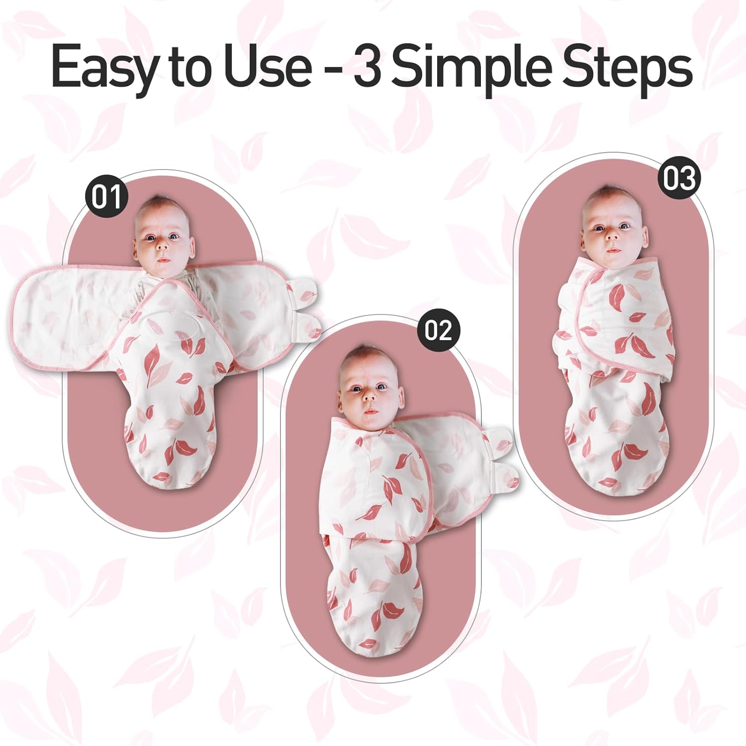 Thumbnail 4 de GLLQUEN BABY Baby Swaddle Wraps (0–3 Months) – 3 Pack Organic Cotton Swaddling Blankets, Oeko‑tex100, Flower design