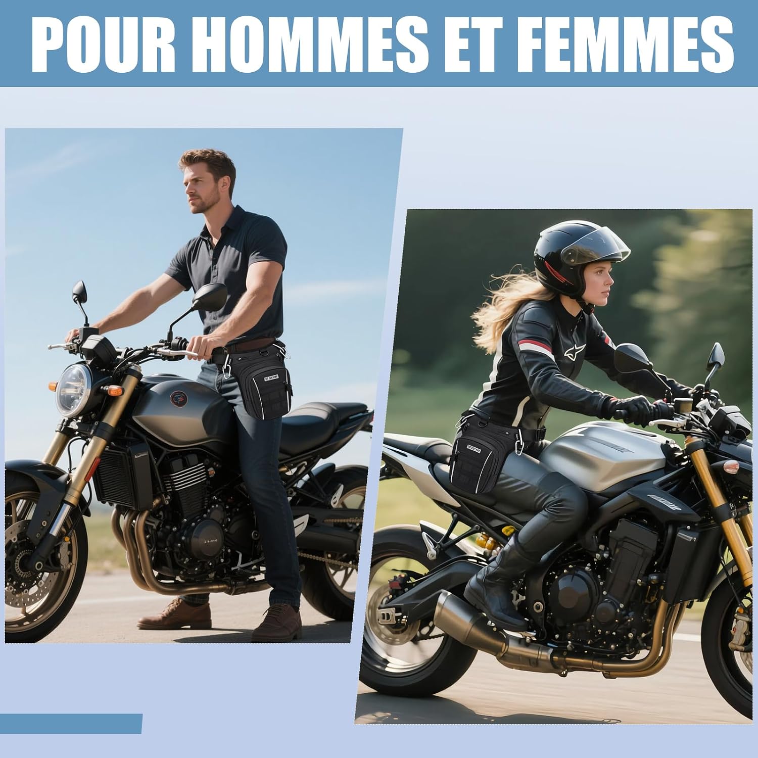 Detalle 2 de Eshow Sacoche de Jambe Moto Extensible – Sacoche banane réfléchissante à fixation fiable