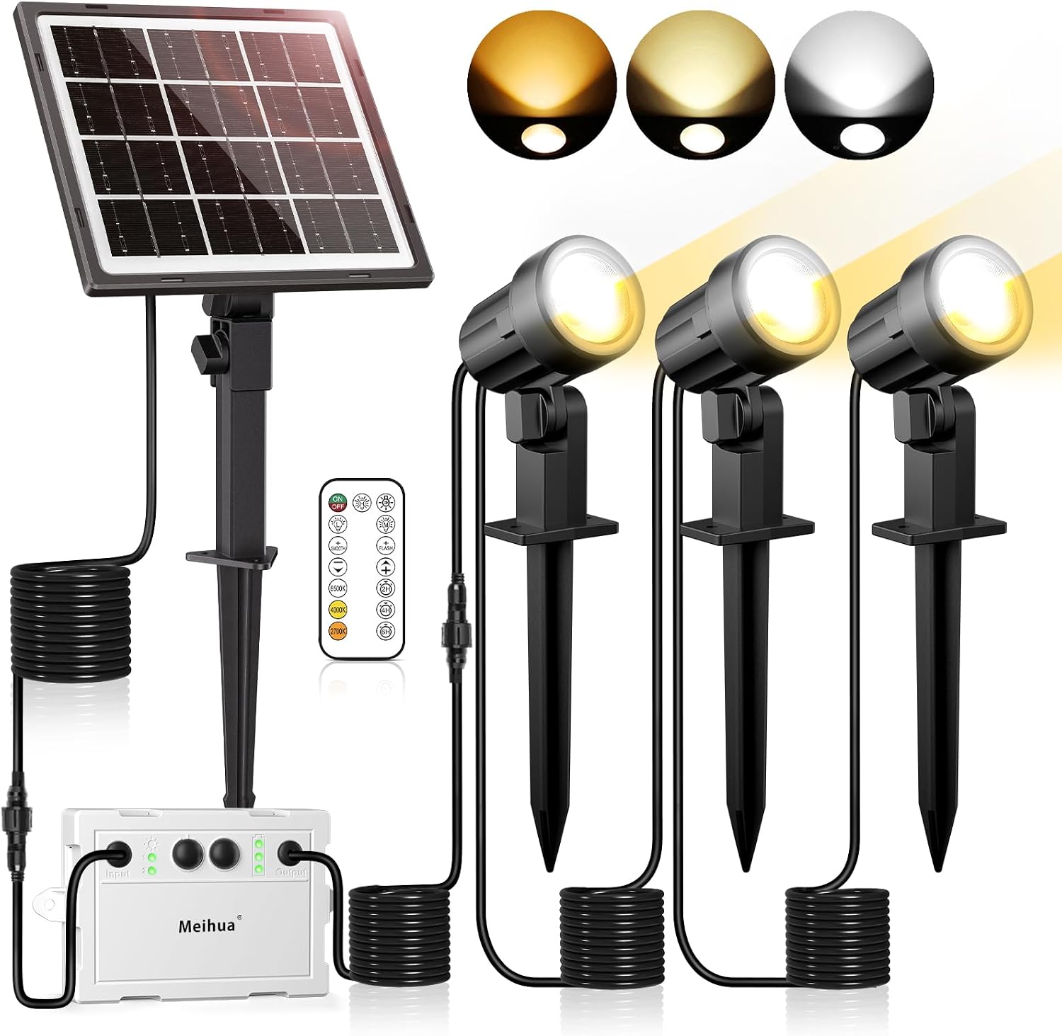 Detalle de Faretti Solari Esterno MEIHUA con Telecomando: 2700K / 4000K / 6000K, IP66, 3 Luminosità, 2 Modalità Dinamiche, Timer e Montaggio Versatile