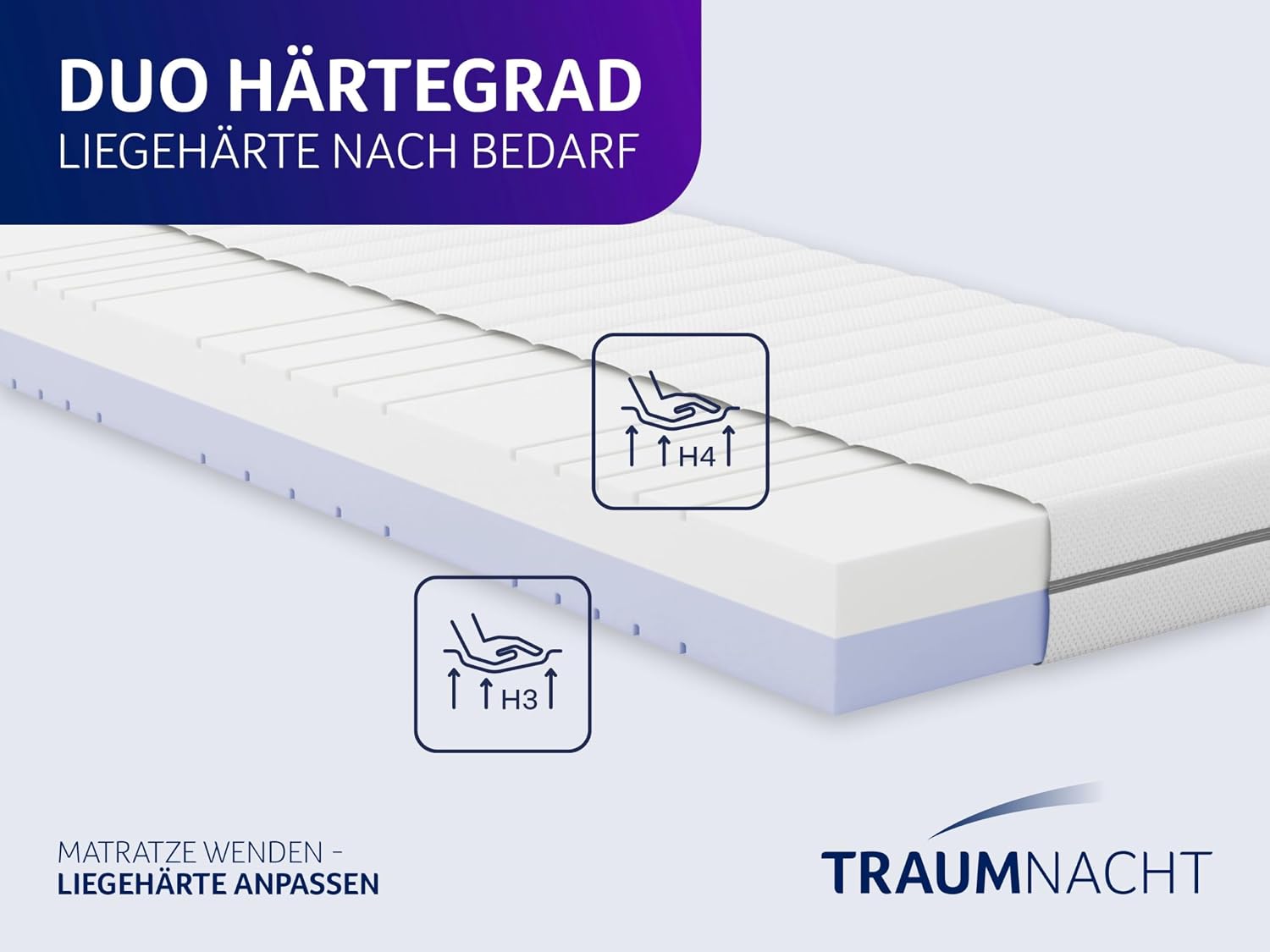 Detalle de Traumnacht orthopädische Kaltschaum Wendematratze 90x200 cm (7-Zonen) – atmungsaktiv & Öko-Tex zertifiziert, beidseitig nutzbar
