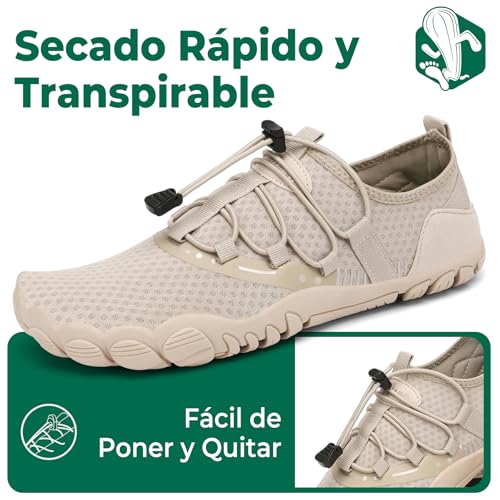 Detalle de SAGUARO Escarpines para Mujer / Zapatillas de Agua con Secado Rápido y Suela Antideslizante (Gr. 39) – Caqui Almendra