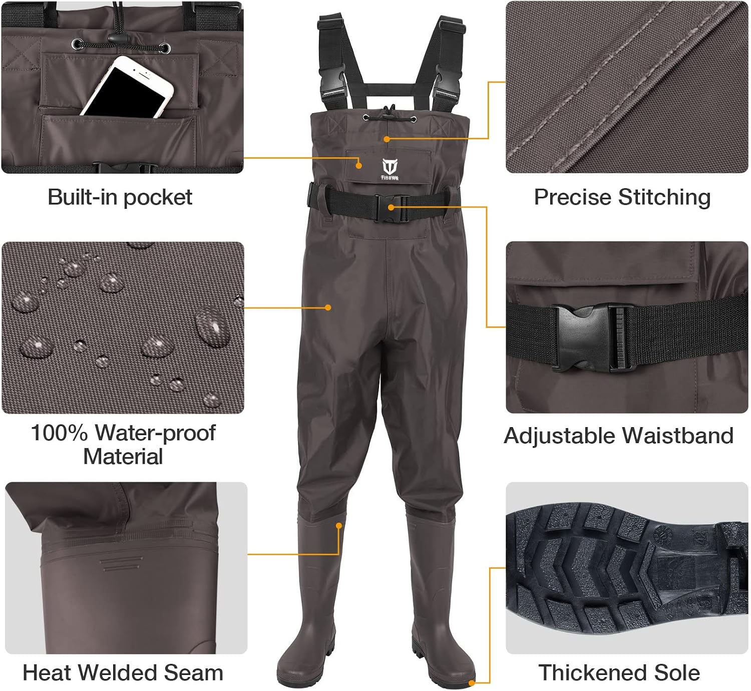 Detalle de TIDEWE Bootfoot Chest Wader: Lightweight 2-Ply Nylon/PVC Waterproof for Fishing and Hunting