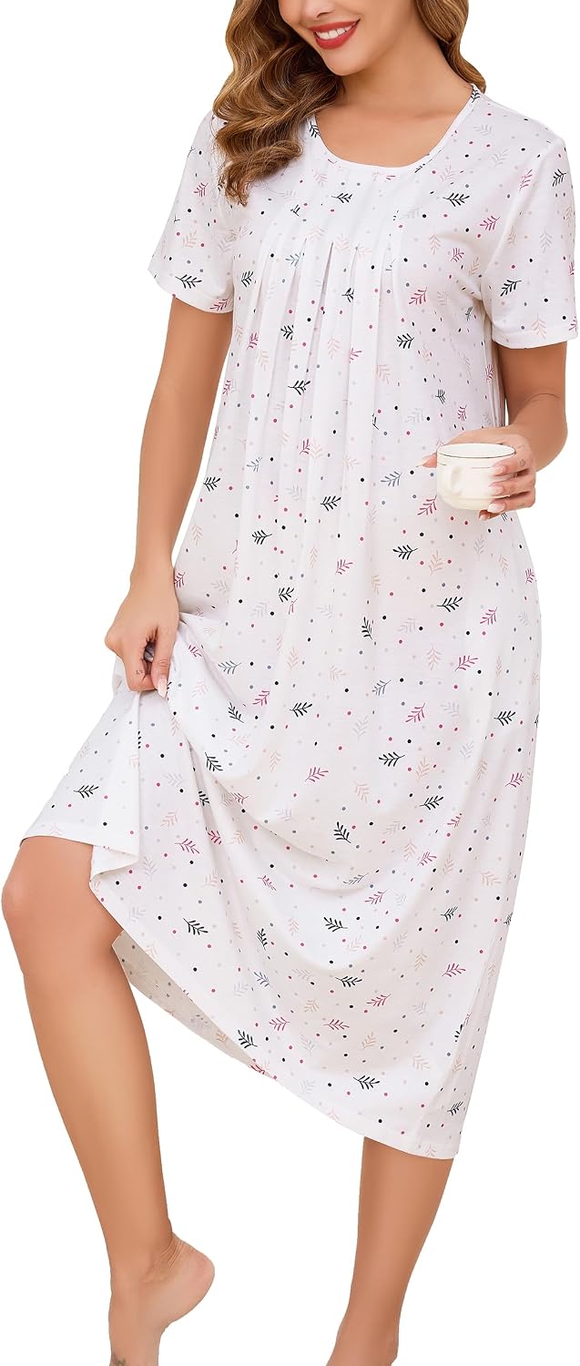 Thumbnail 6 de Vlazom Women's Long Nightgown with Pleats – Soft Modal, Two Pockets, Short Sleeves