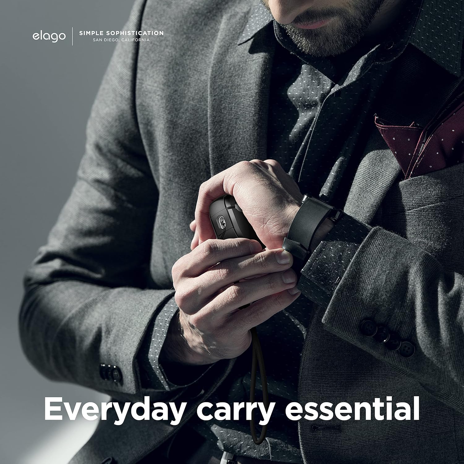Detalle de elago EDC coque compatible AirPods Pro 2 : étui TPU absorbant les chocs avec courroie (noir)